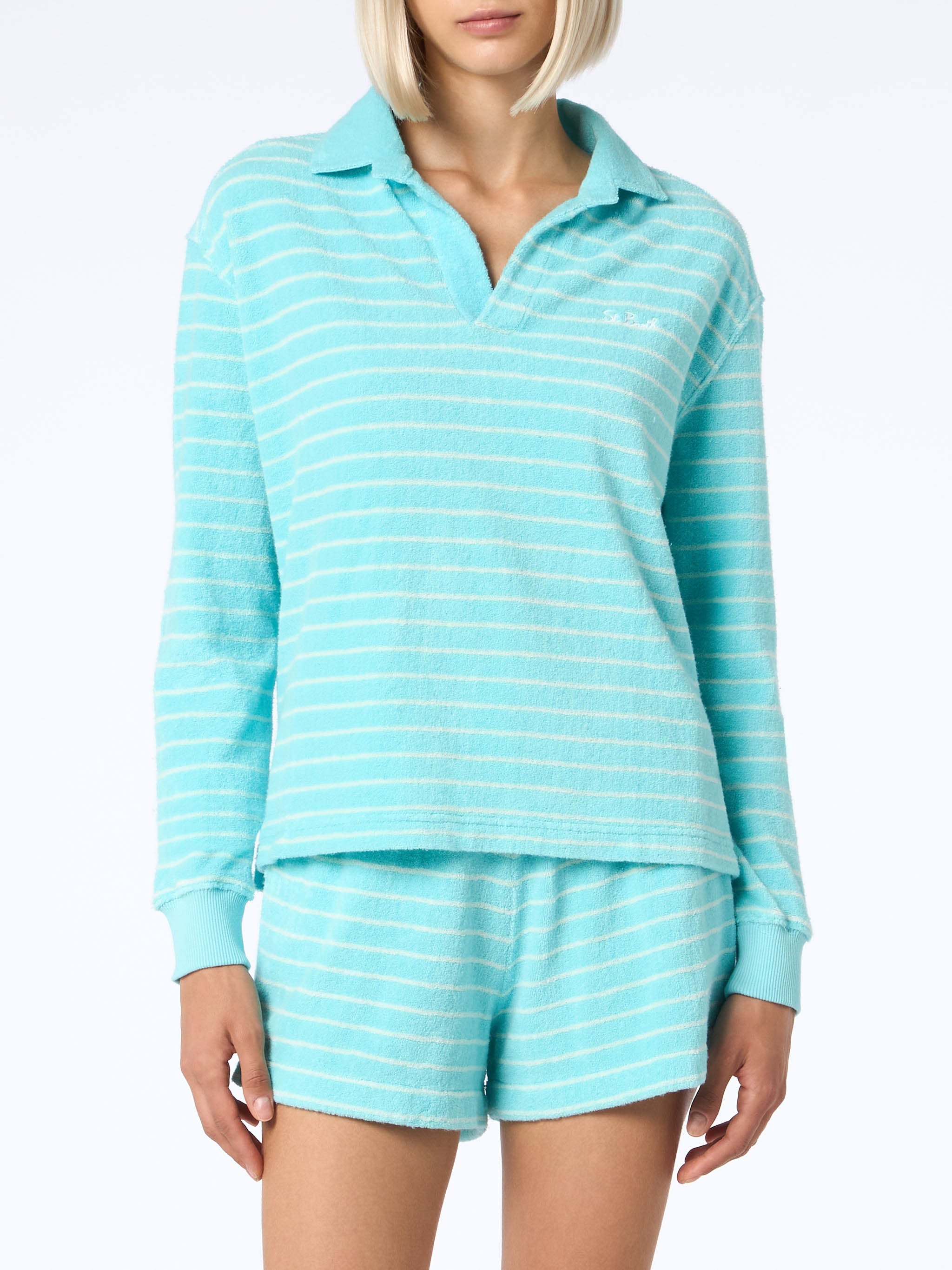 Light Blue Terry Striped Sweatshirt Magda Green