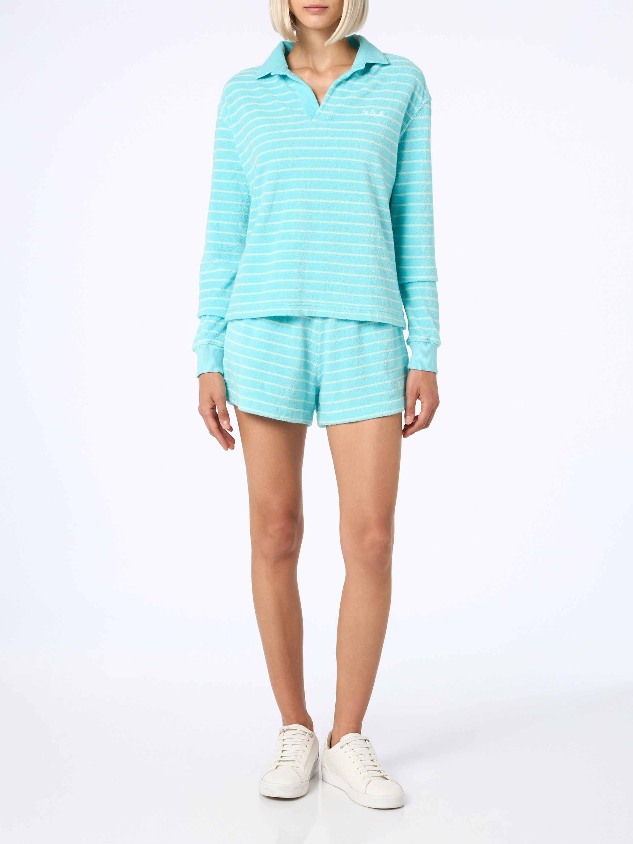 Light Blue Terry Striped Sweatshirt Magda Green