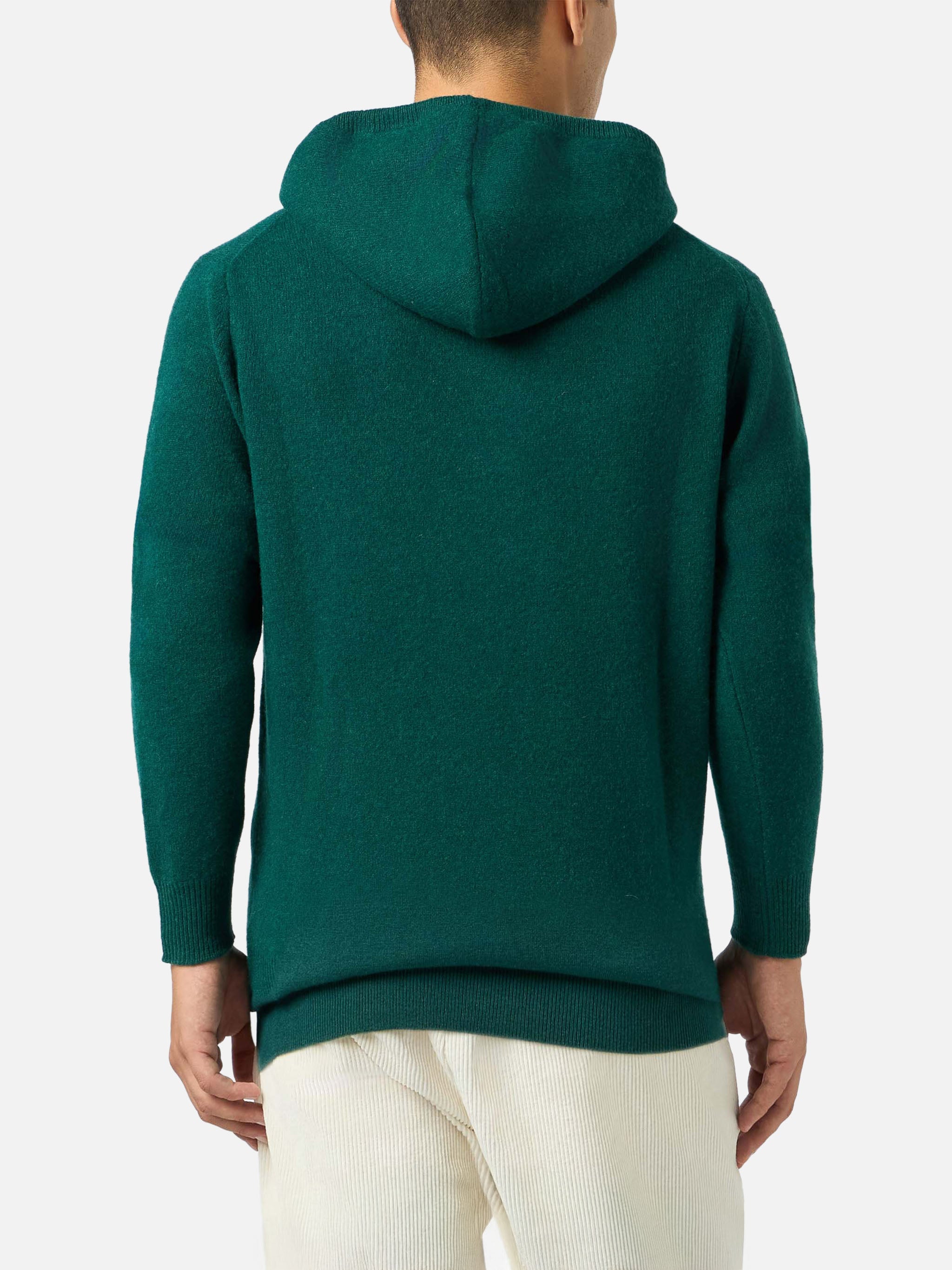 Man British Green Lambswool Hooded Sweater Mahony Apple