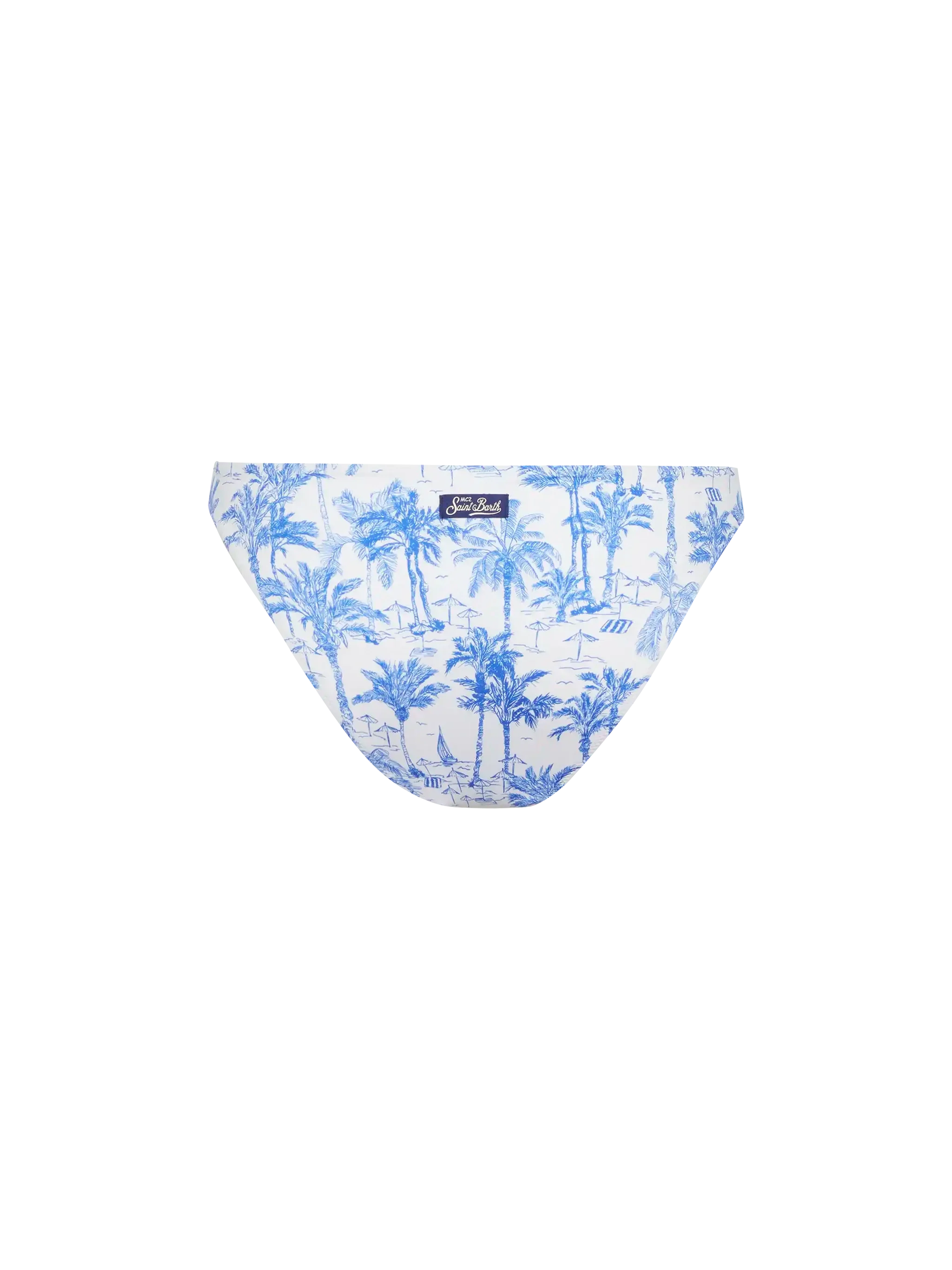 Maia High-Waist Swim Briefs With Toile De Jouy Print White Bottom