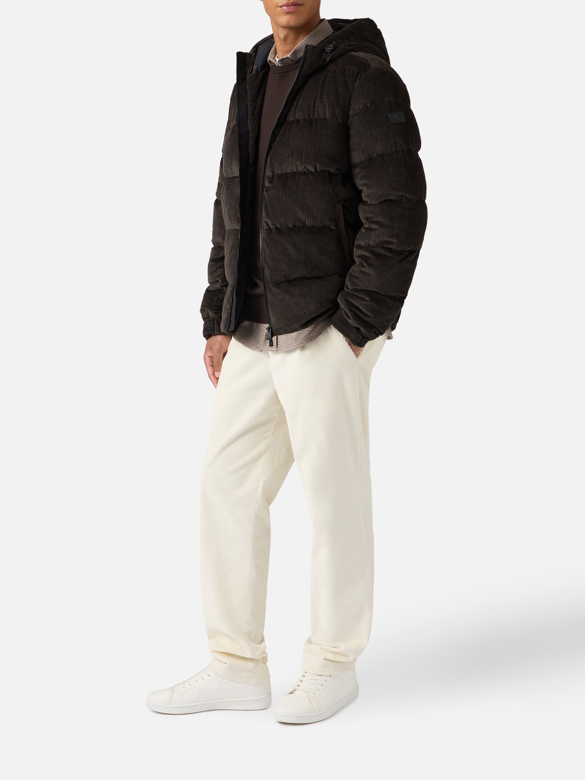 Maier Pocket Corduroy Padded Jacket With Hood Brown