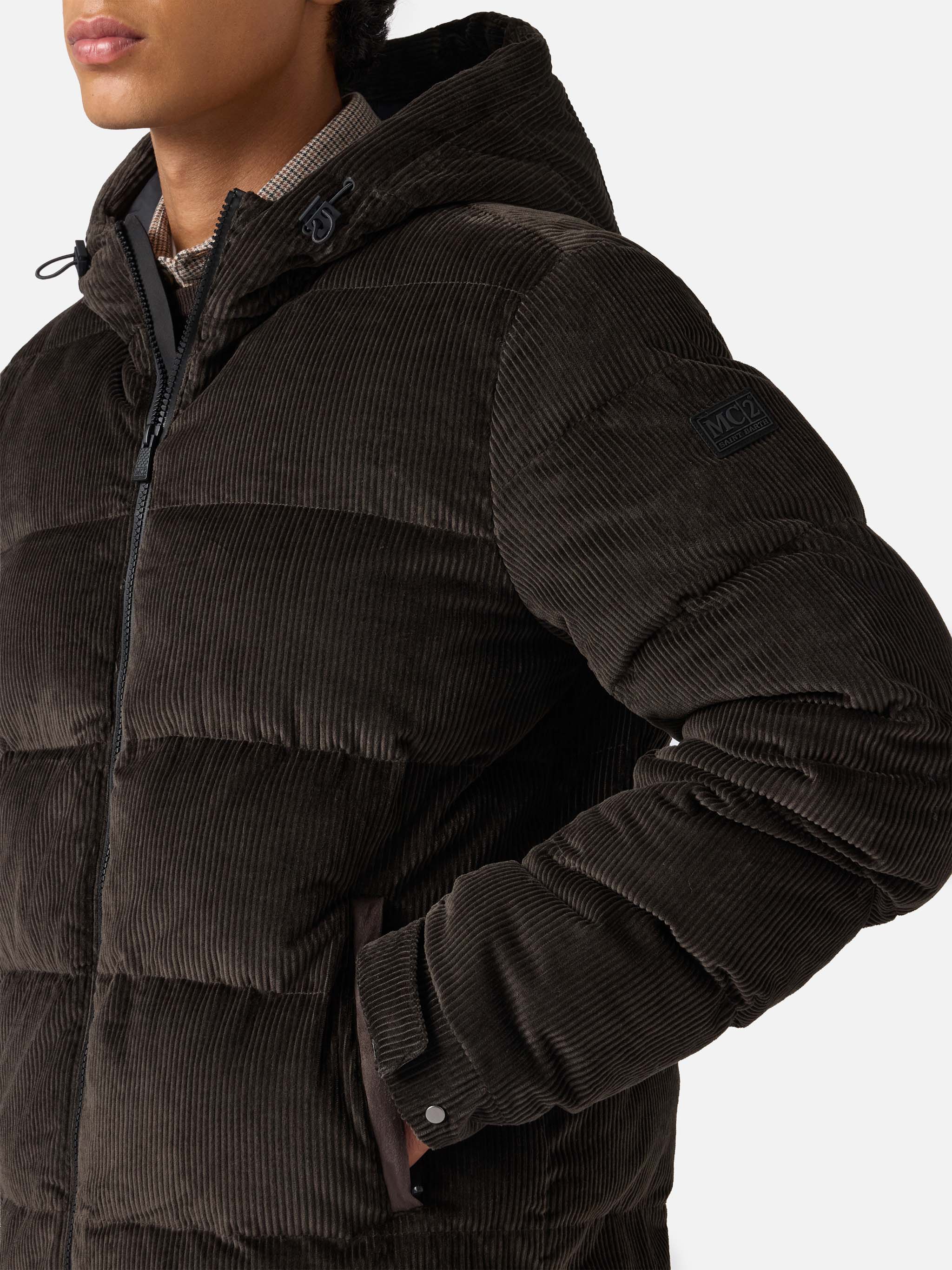 Maier Pocket Corduroy Padded Jacket With Hood Brown