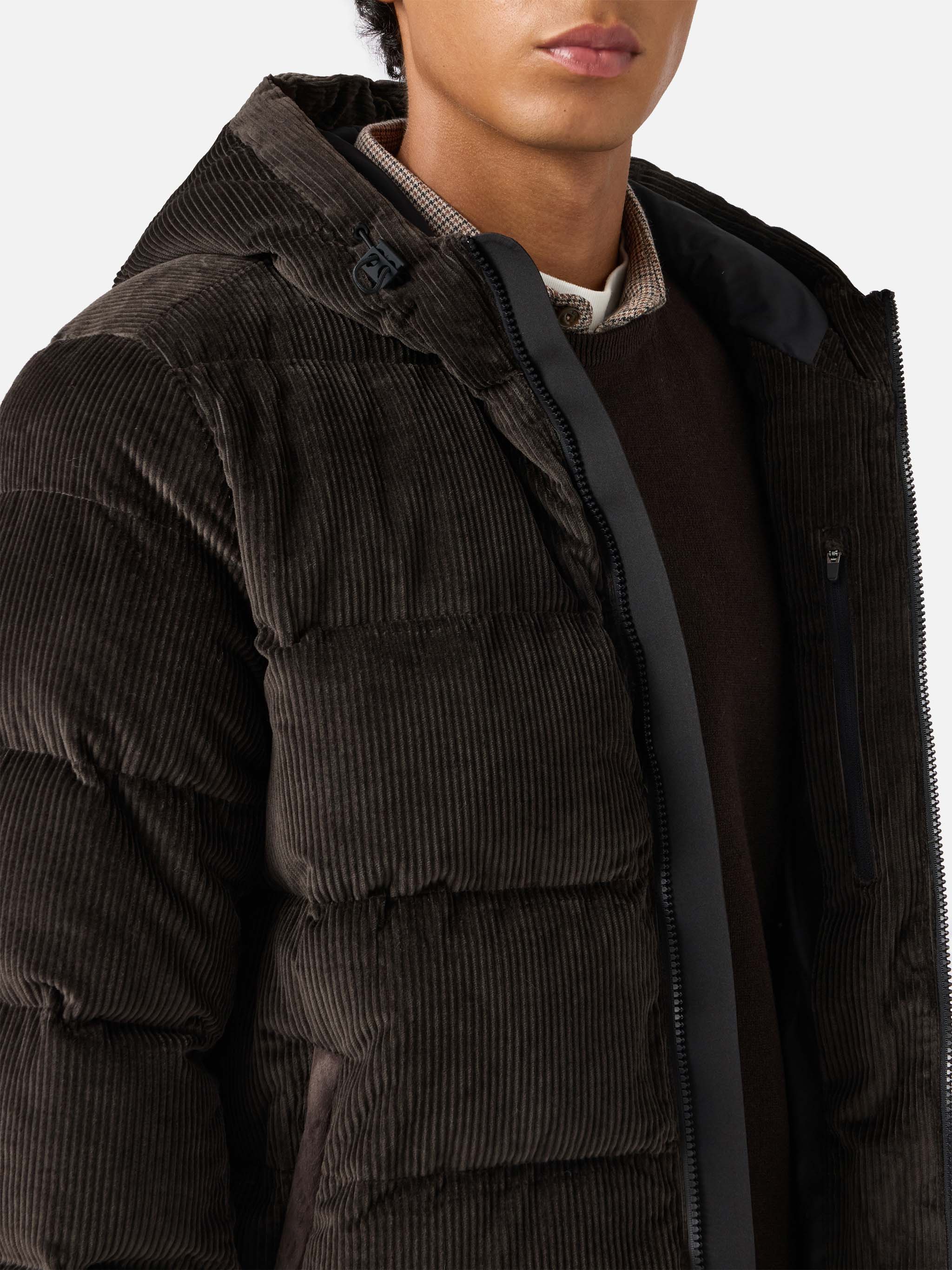 Maier Pocket Corduroy Padded Jacket With Hood Brown
