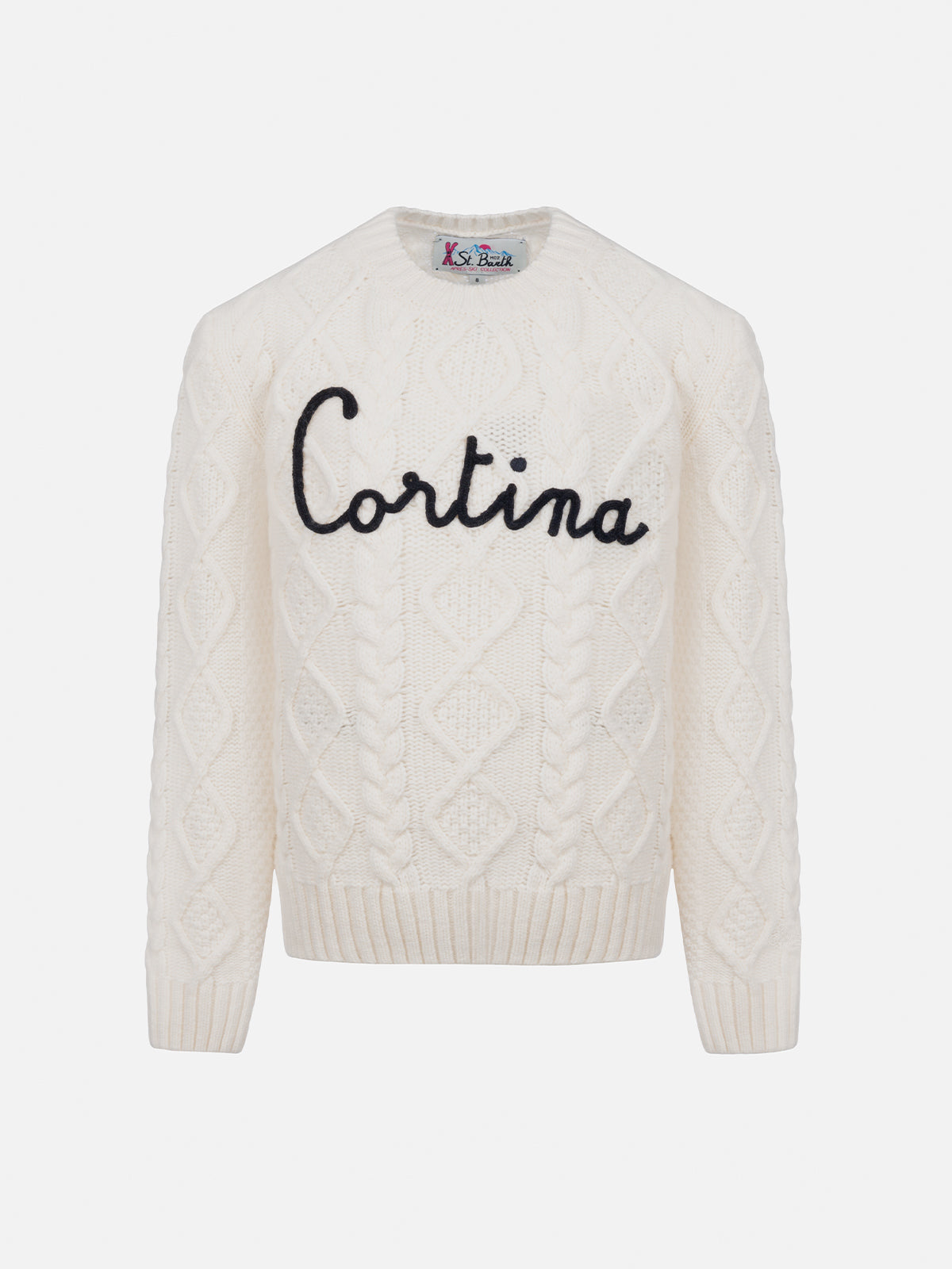 Girl Cable Knit Sweater Malmo With Cortina Embroidery White