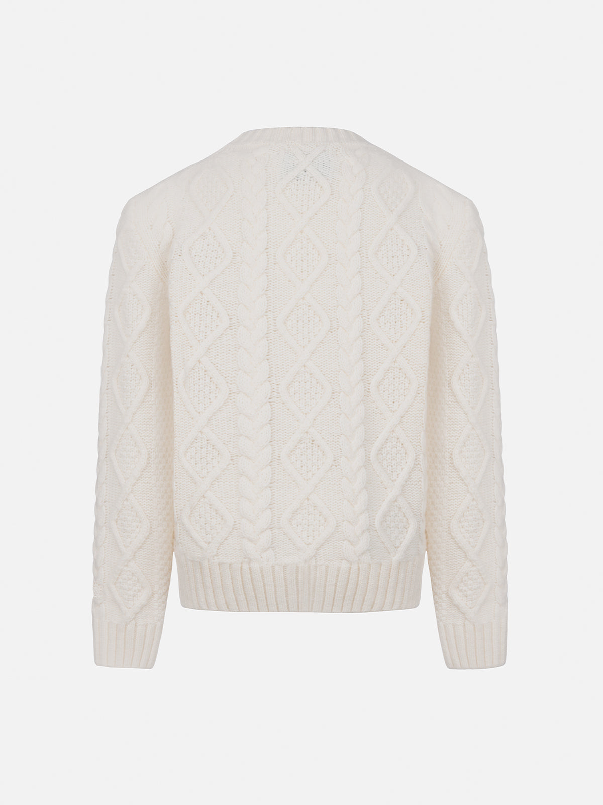 Girl Cable Knit Sweater Malmo With Cortina Embroidery White