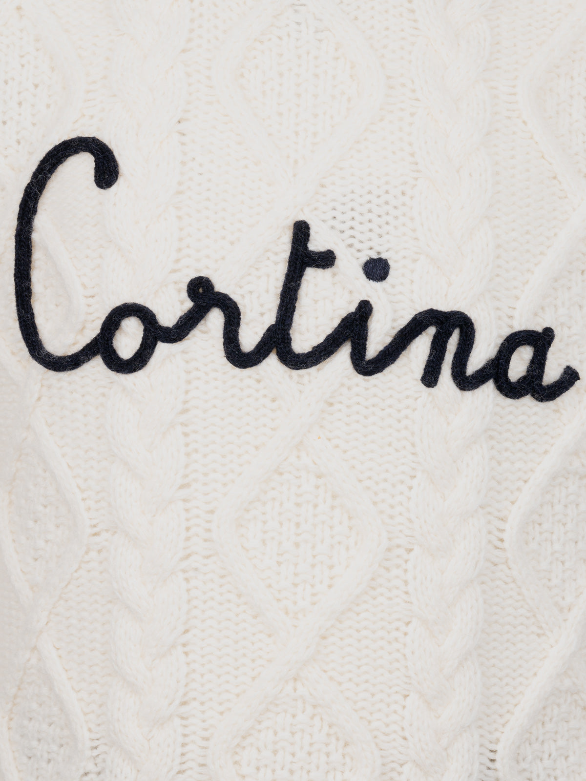 Girl Cable Knit Sweater Malmo With Cortina Embroidery White