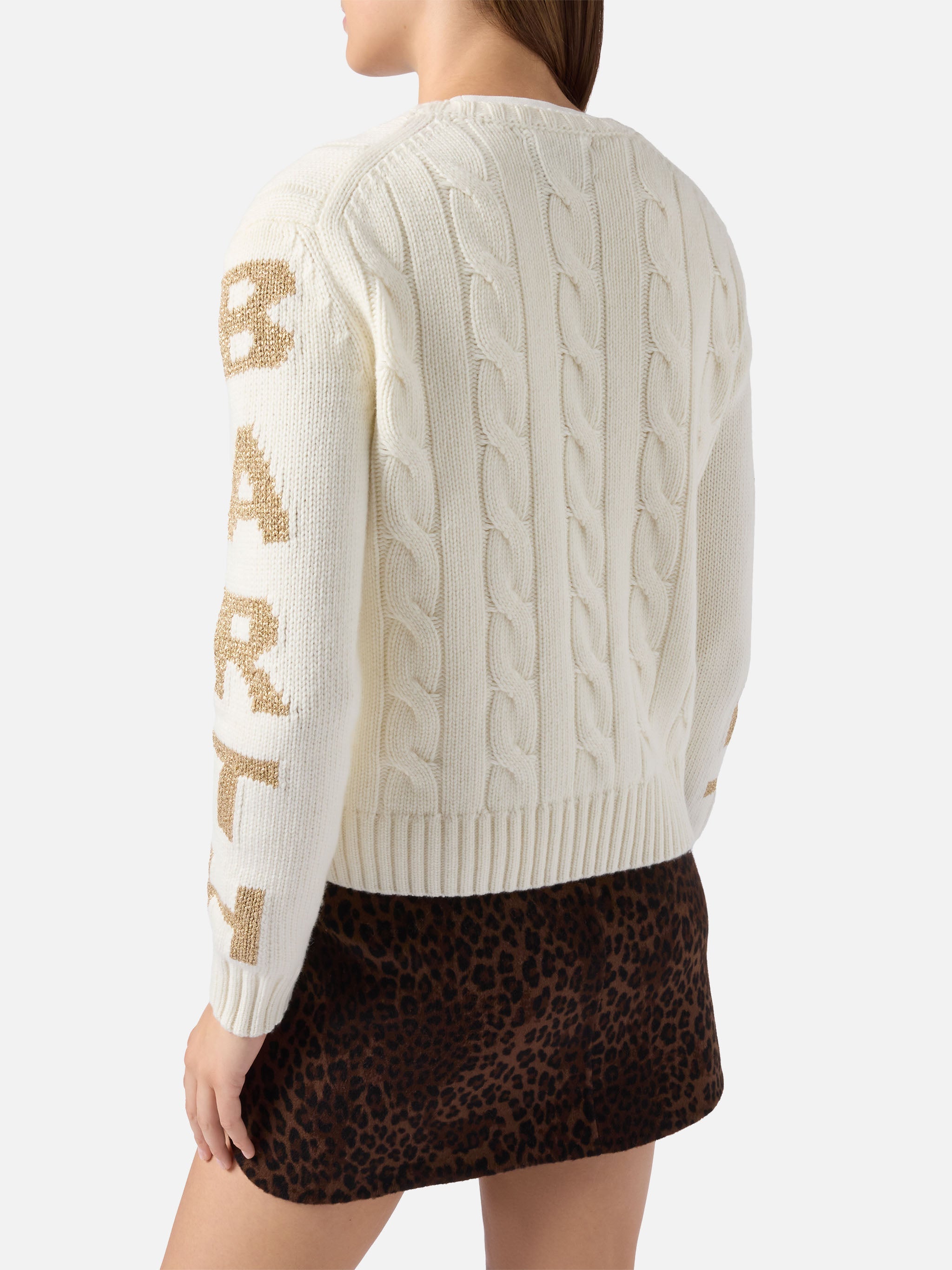 Malmo Cable-Knit Cashmere-Blend Sweater White With Saint Barth Jacquard On The Sleeves