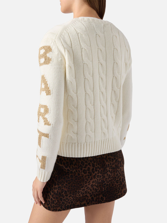 Malmo Cable-Knit Cashmere-Blend Sweater White With Saint Barth Jacquard On The Sleeves