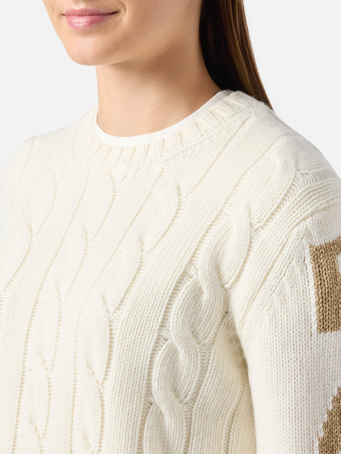 Malmo Cable-Knit Cashmere-Blend Sweater White With Saint Barth Jacquard On The Sleeves