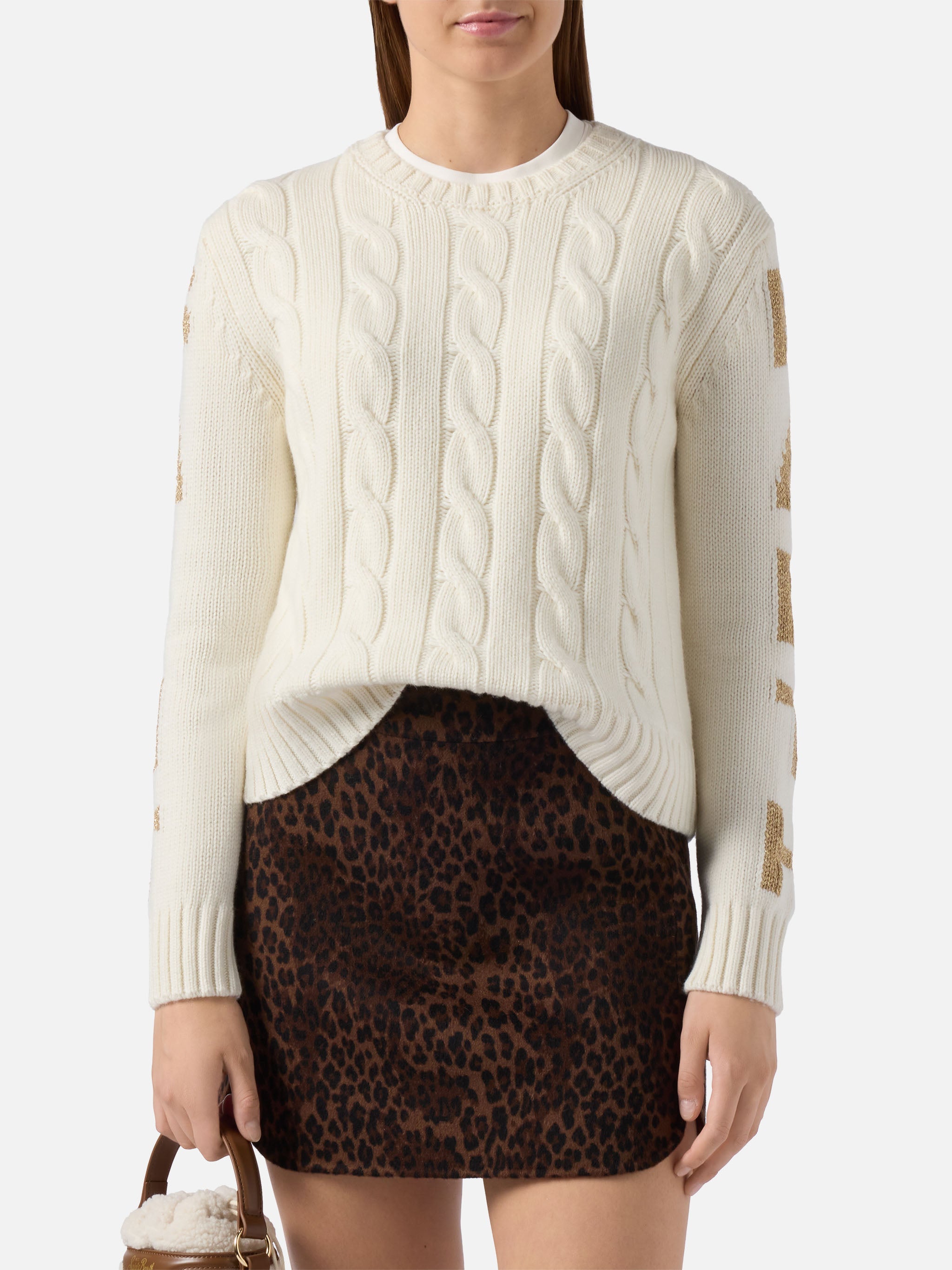 Malmo Cable-Knit Cashmere-Blend Sweater White With Saint Barth Jacquard On The Sleeves