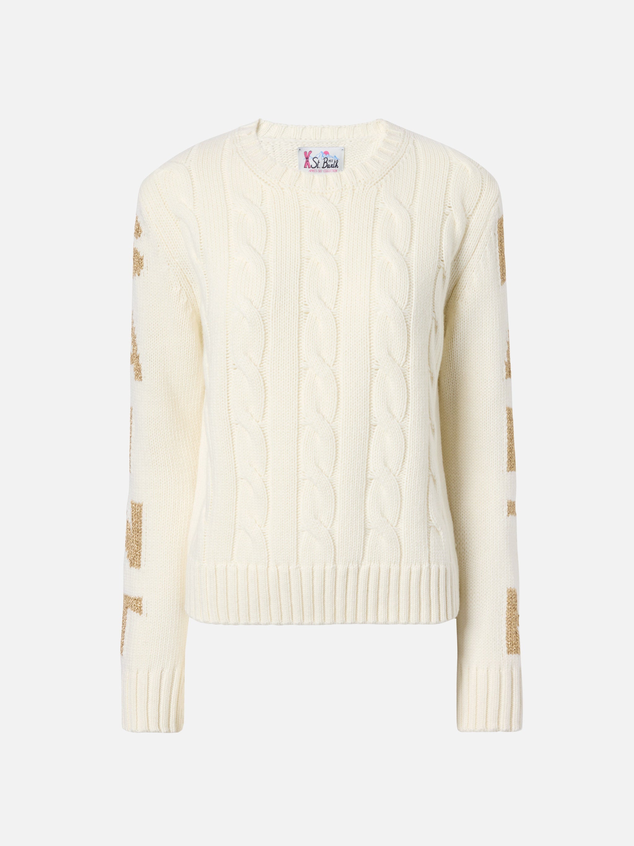 Malmo Cable-Knit Cashmere-Blend Sweater White With Saint Barth Jacquard On The Sleeves