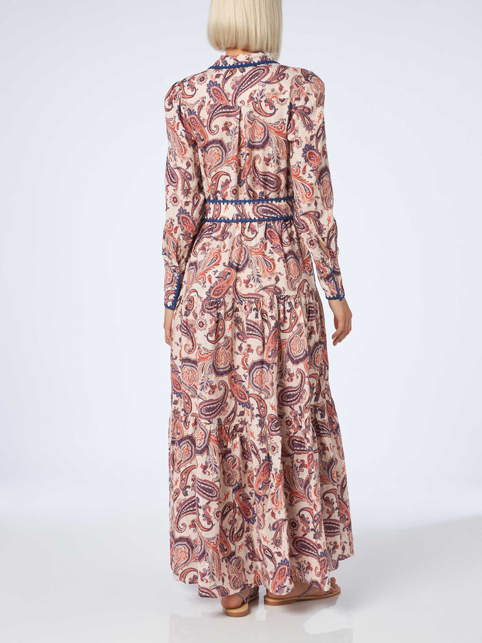 Marbella Paisley Linen Long Dress White