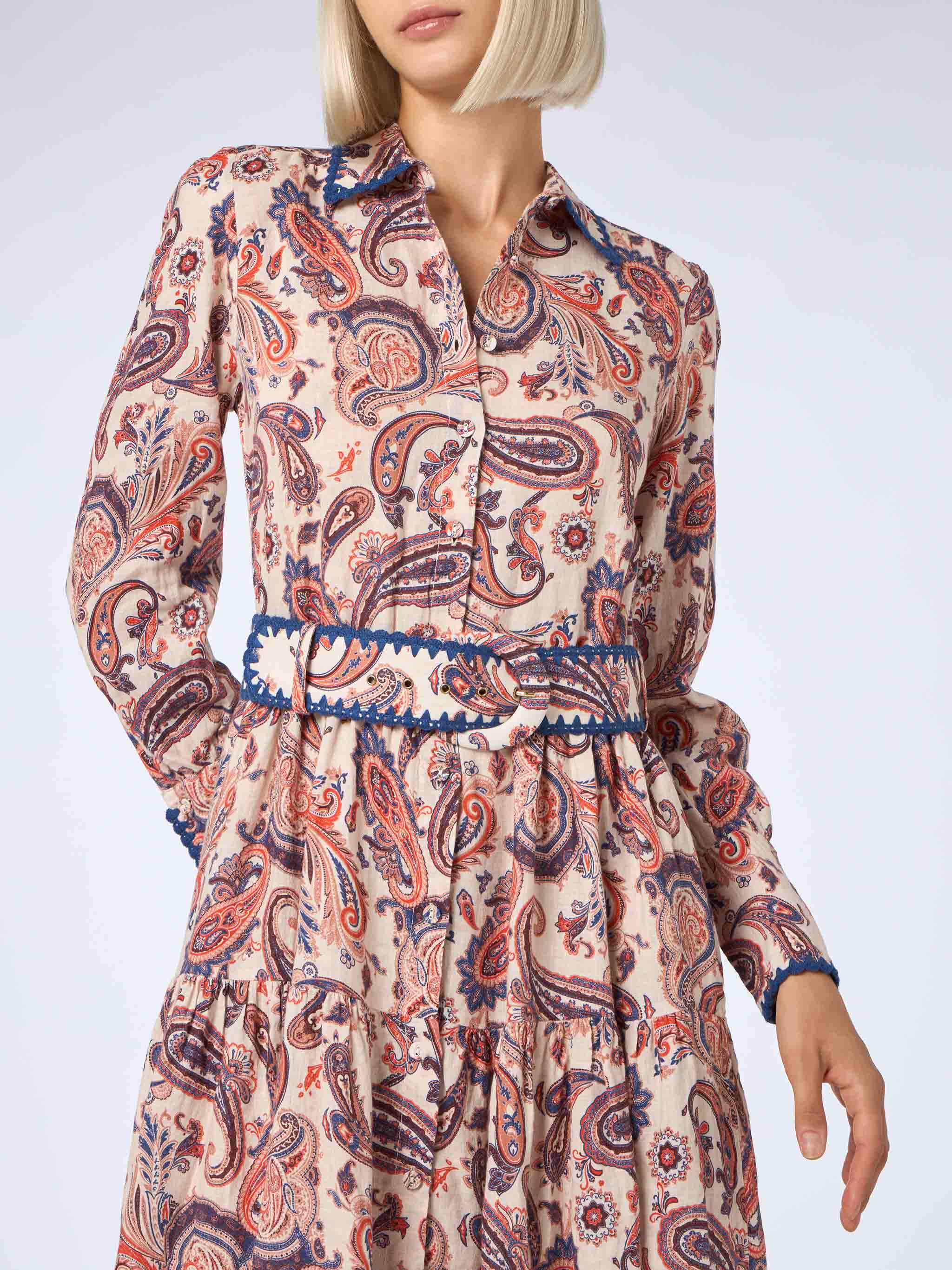 Marbella Paisley Linen Long Dress White