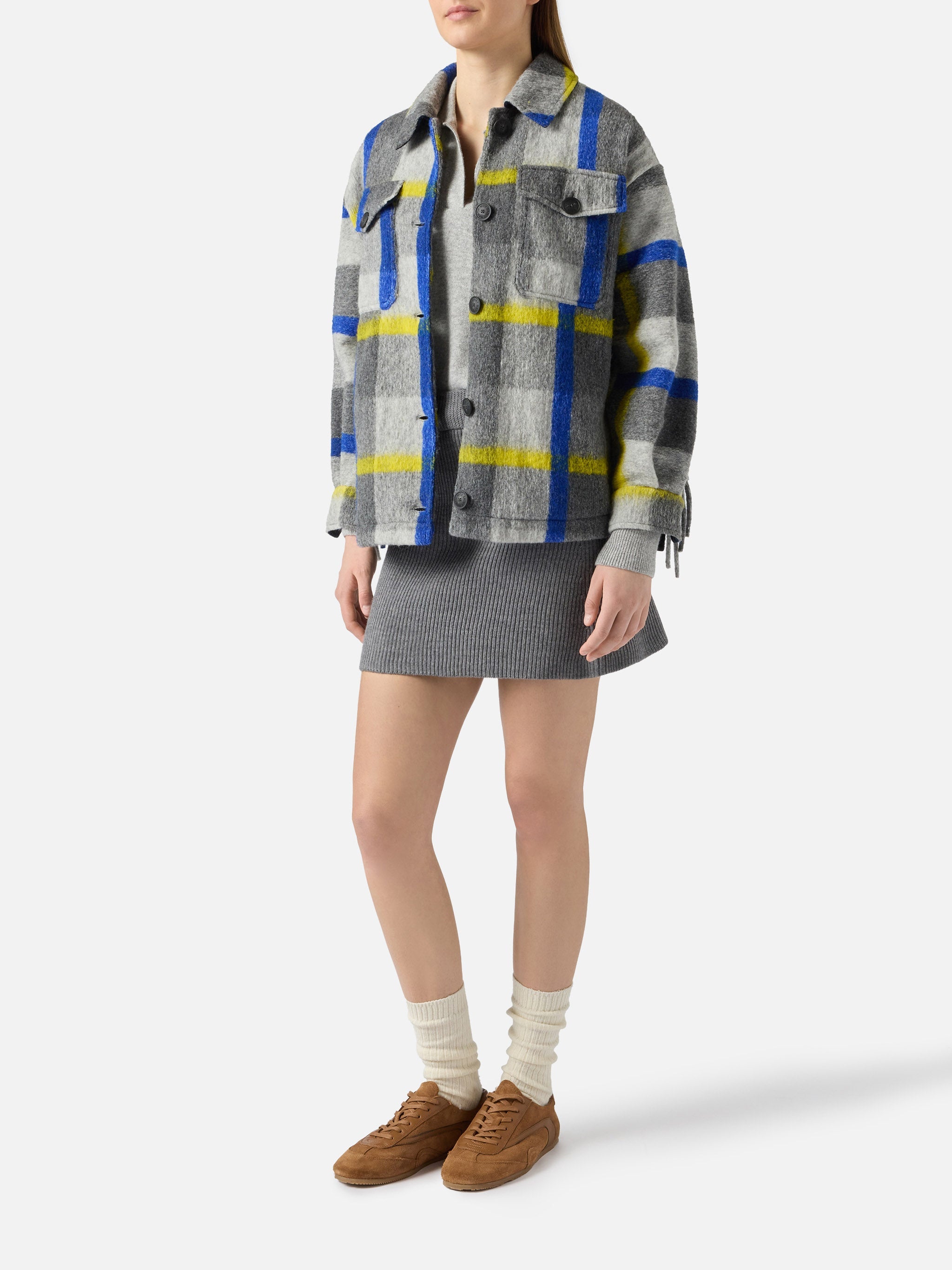 Marceline Overshirt With Fringes And Tartan Print Jacket