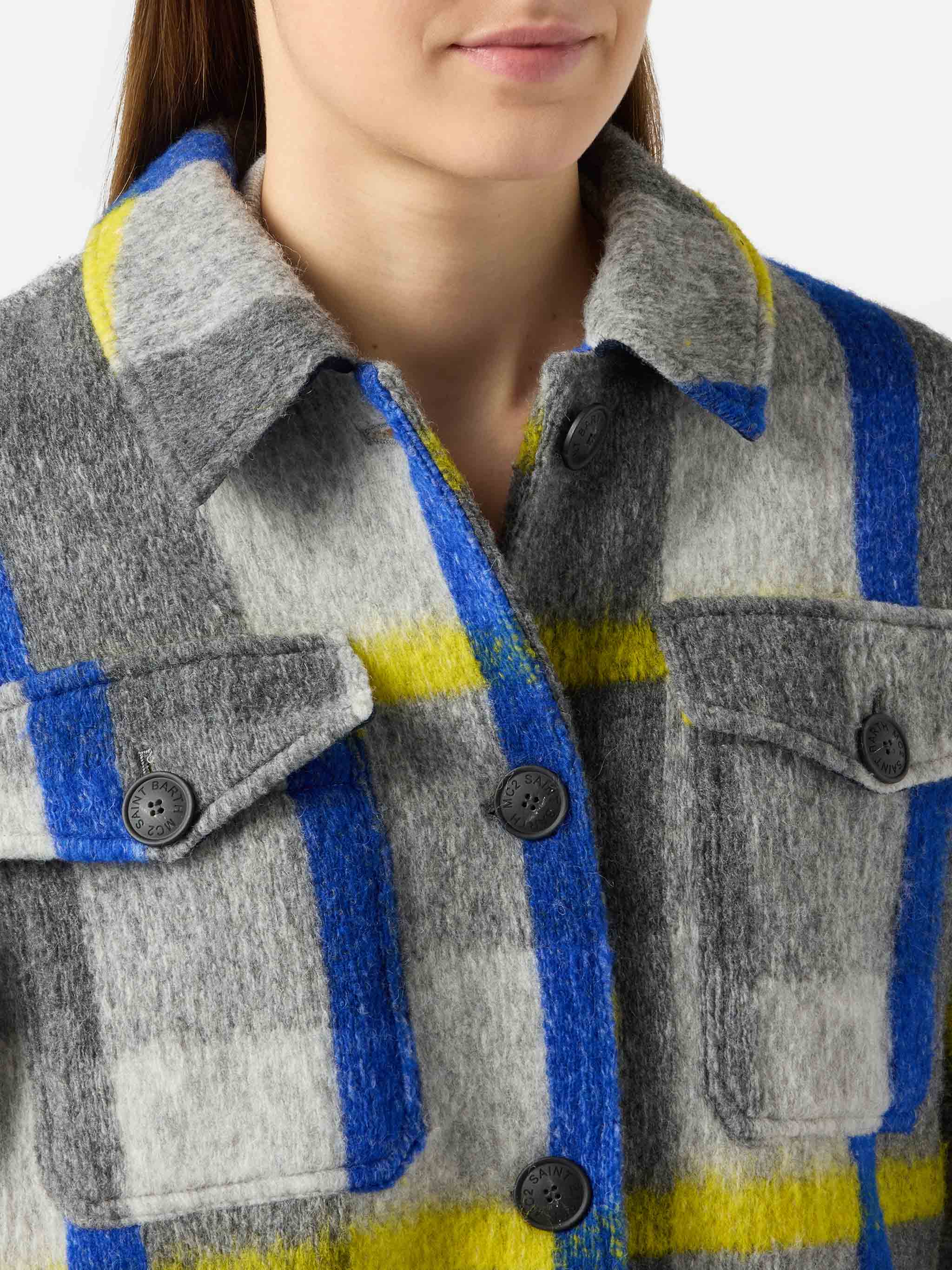 Marceline Overshirt With Fringes And Tartan Print Jacket