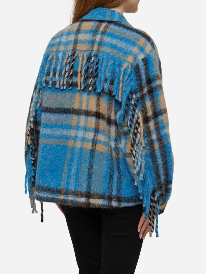 Marceline Overshirt Jacket With Fringes And Tartan Pattern Sky