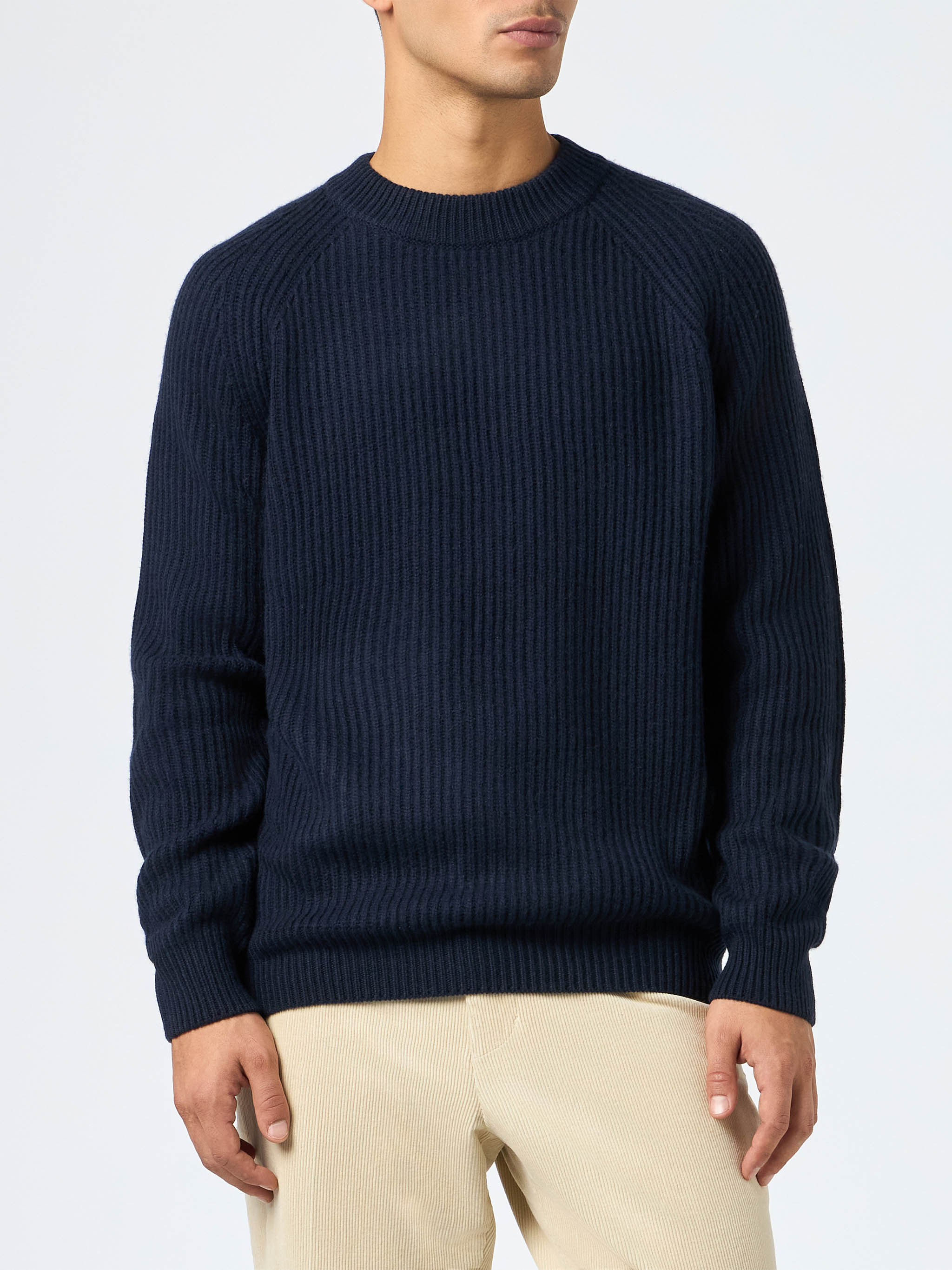 Navy Blue Ribbed Sweater Marine Blended Cashmere