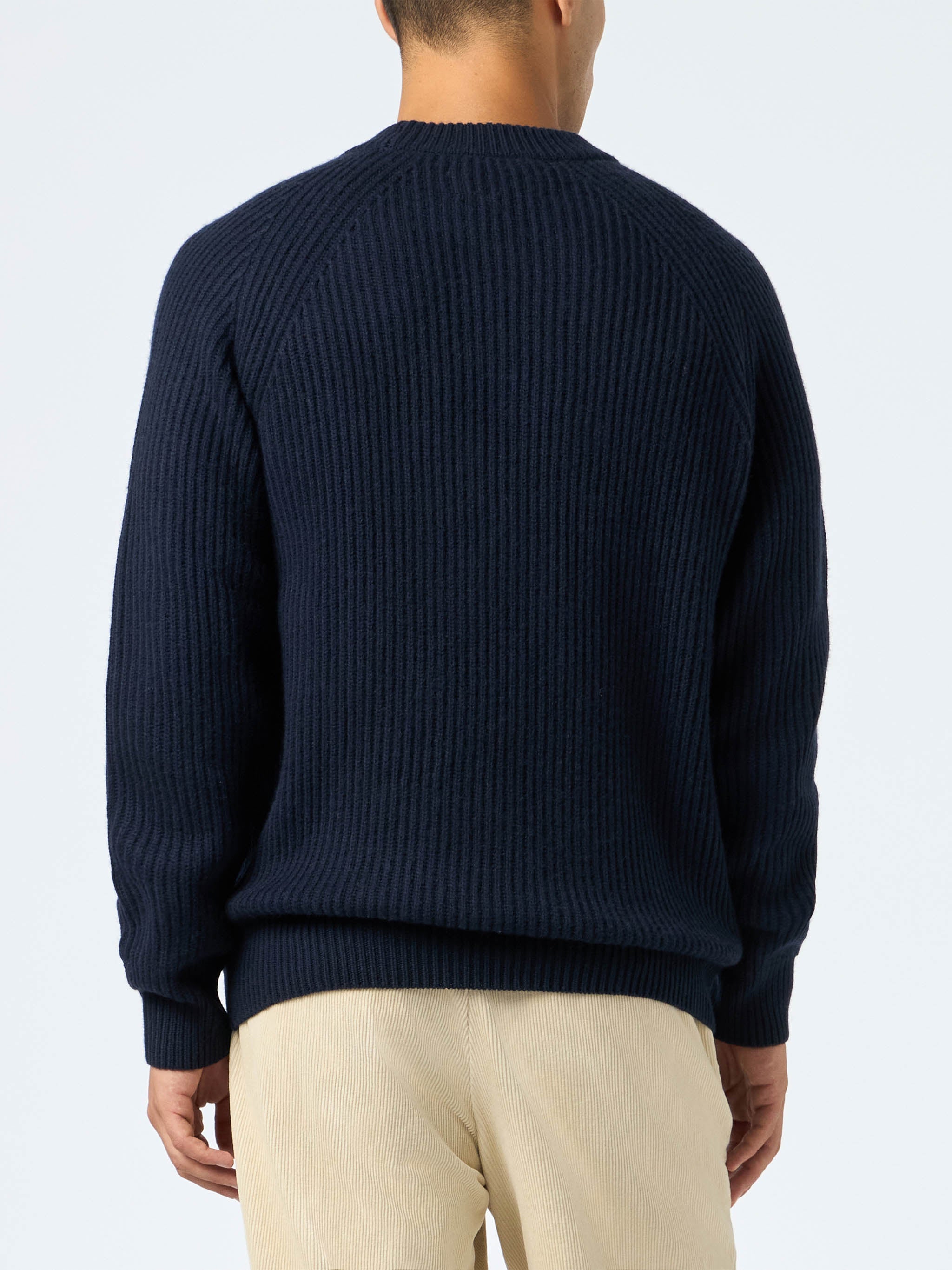 Navy Blue Ribbed Sweater Marine Blended Cashmere