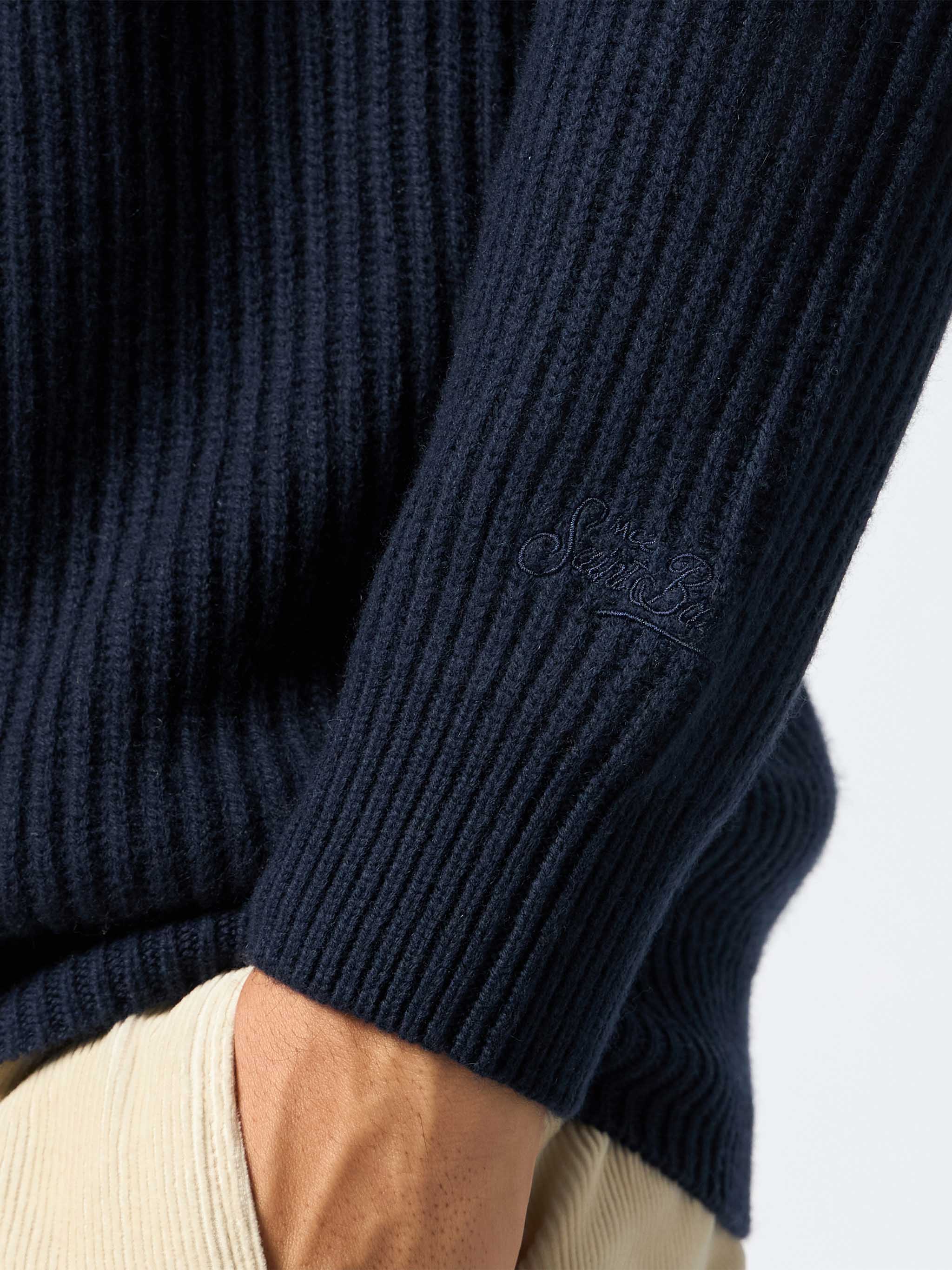 Navy Blue Ribbed Sweater Marine Blended Cashmere