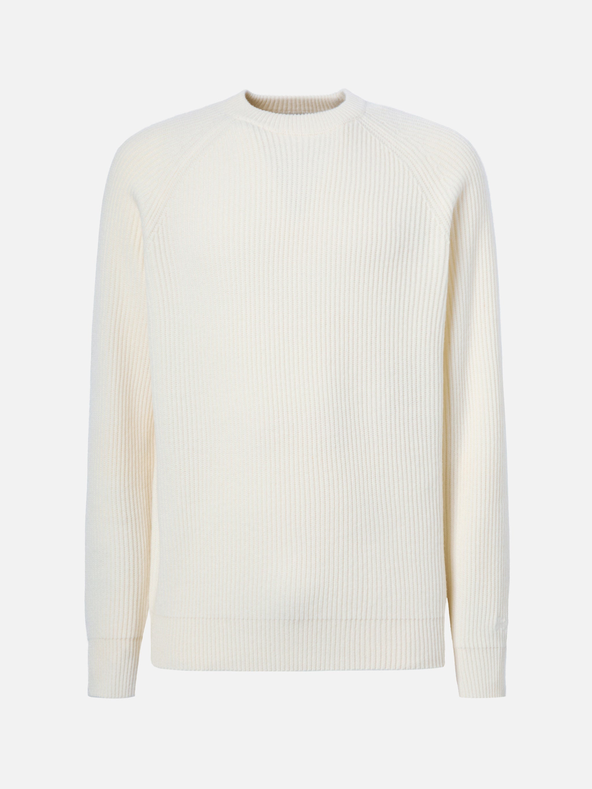 Marine Pure-Wool Sweater White With English Rib Knit