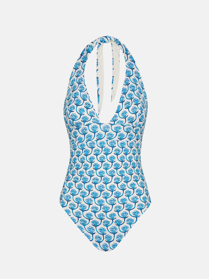 Marylin One-Piece Swimsuit With Floral Print White One Piece
