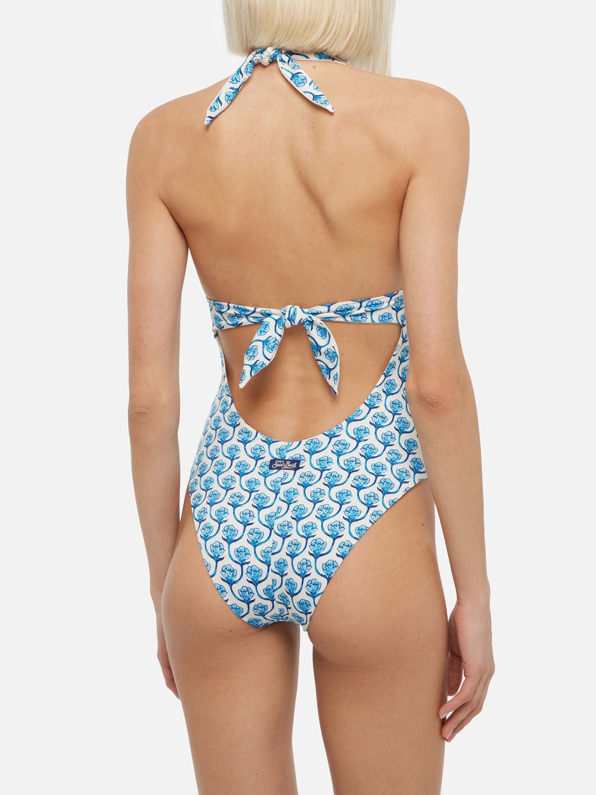 Marylin One-Piece Swimsuit With Floral Print White One Piece
