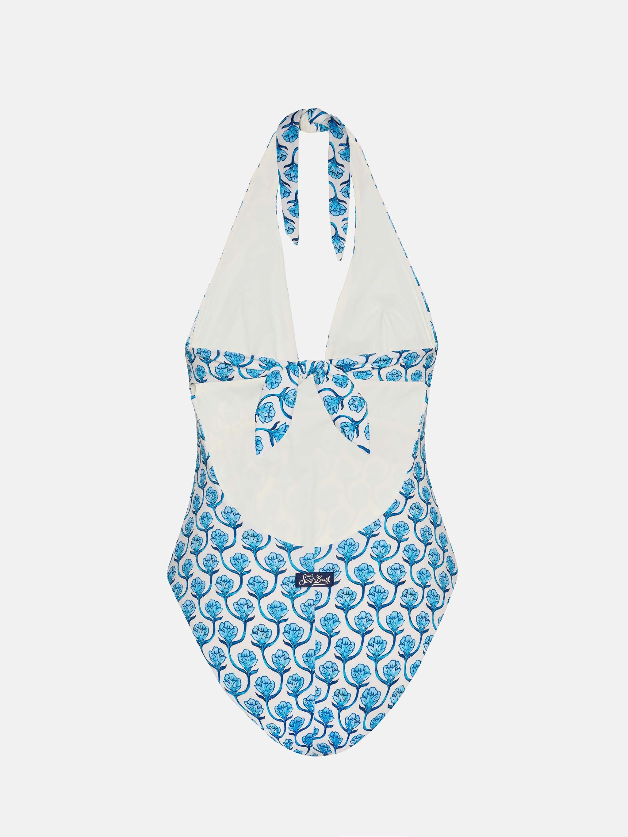 Marylin One-Piece Swimsuit With Floral Print White One Piece