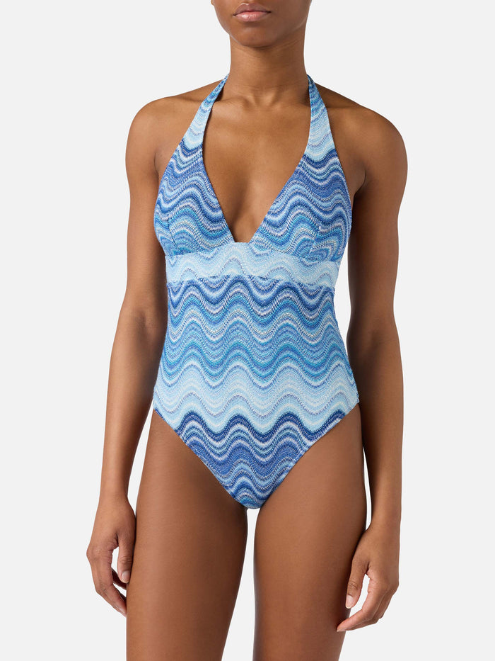 Marylin One-Piece Swimsuit Light Blue Degradé Raschel Fabric Sky One Piece