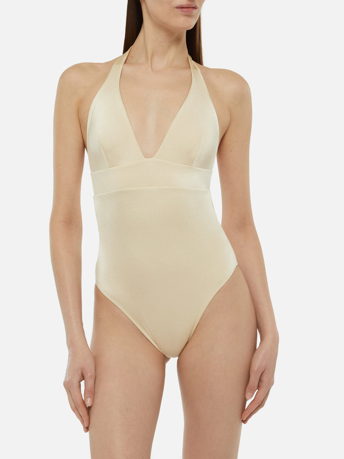 Marylin Shimmer Gold One-Piece Swimsuit Yellow One Piece