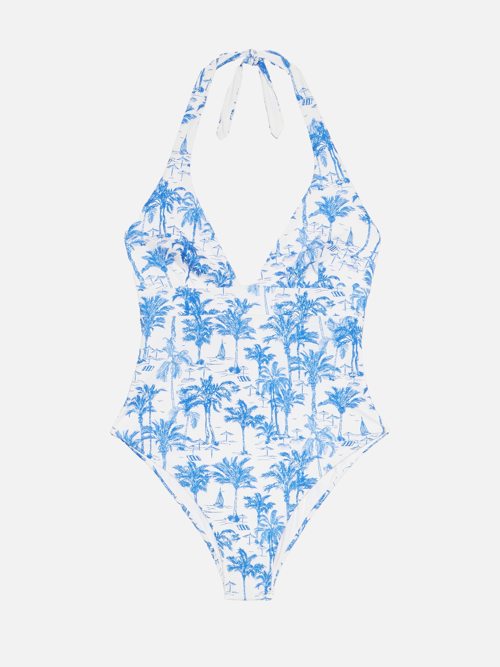 Marylin One-Piece Swimsuit With Toile De Jouy Print White One Piece