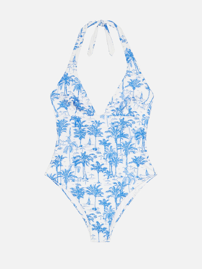 Marylin One-Piece Swimsuit With Toile De Jouy Print White One Piece