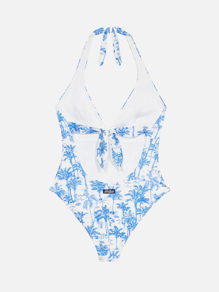 Marylin One-Piece Swimsuit With Toile De Jouy Print White One Piece