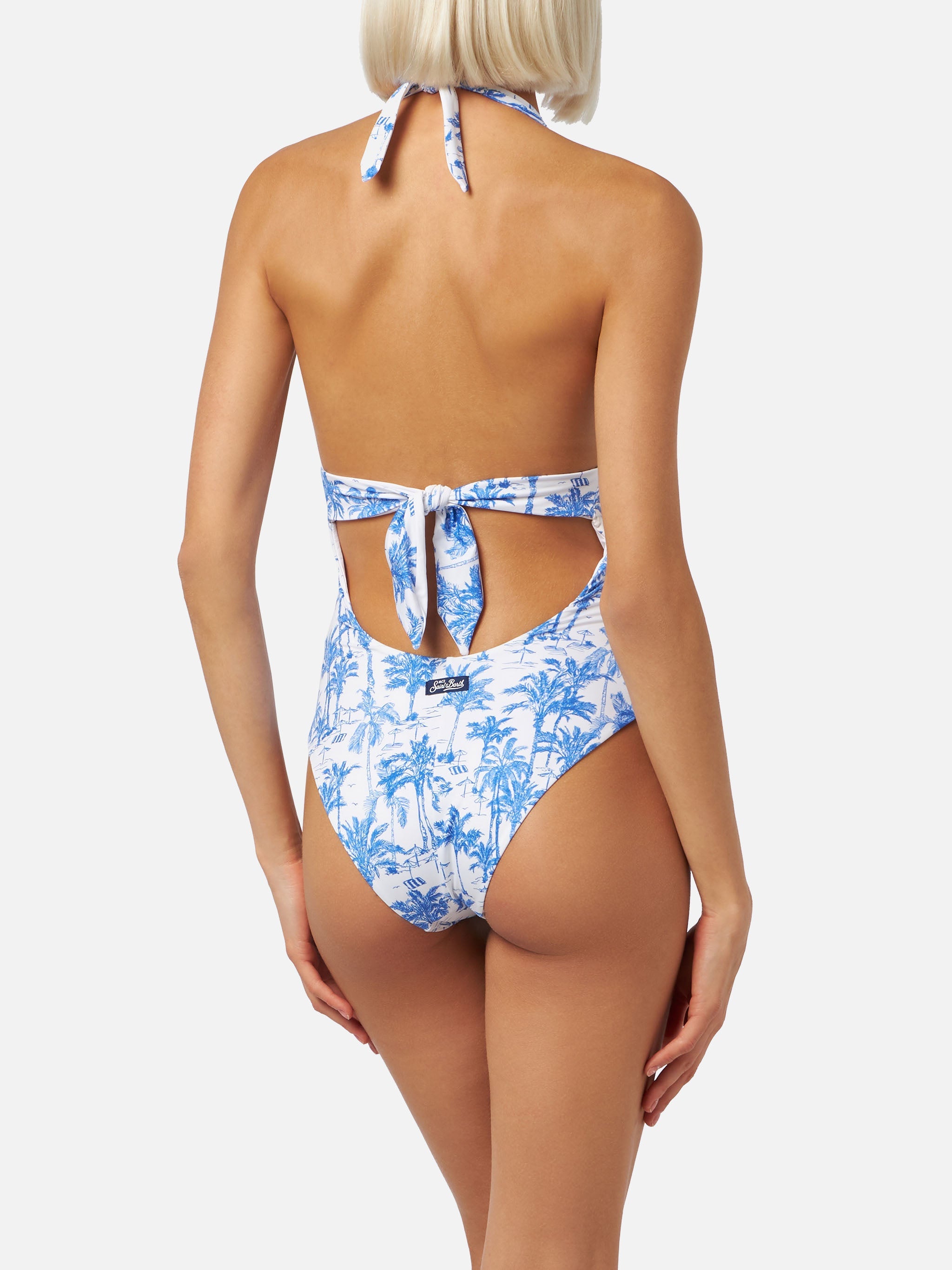 Marylin One-Piece Swimsuit With Toile De Jouy Print White One Piece