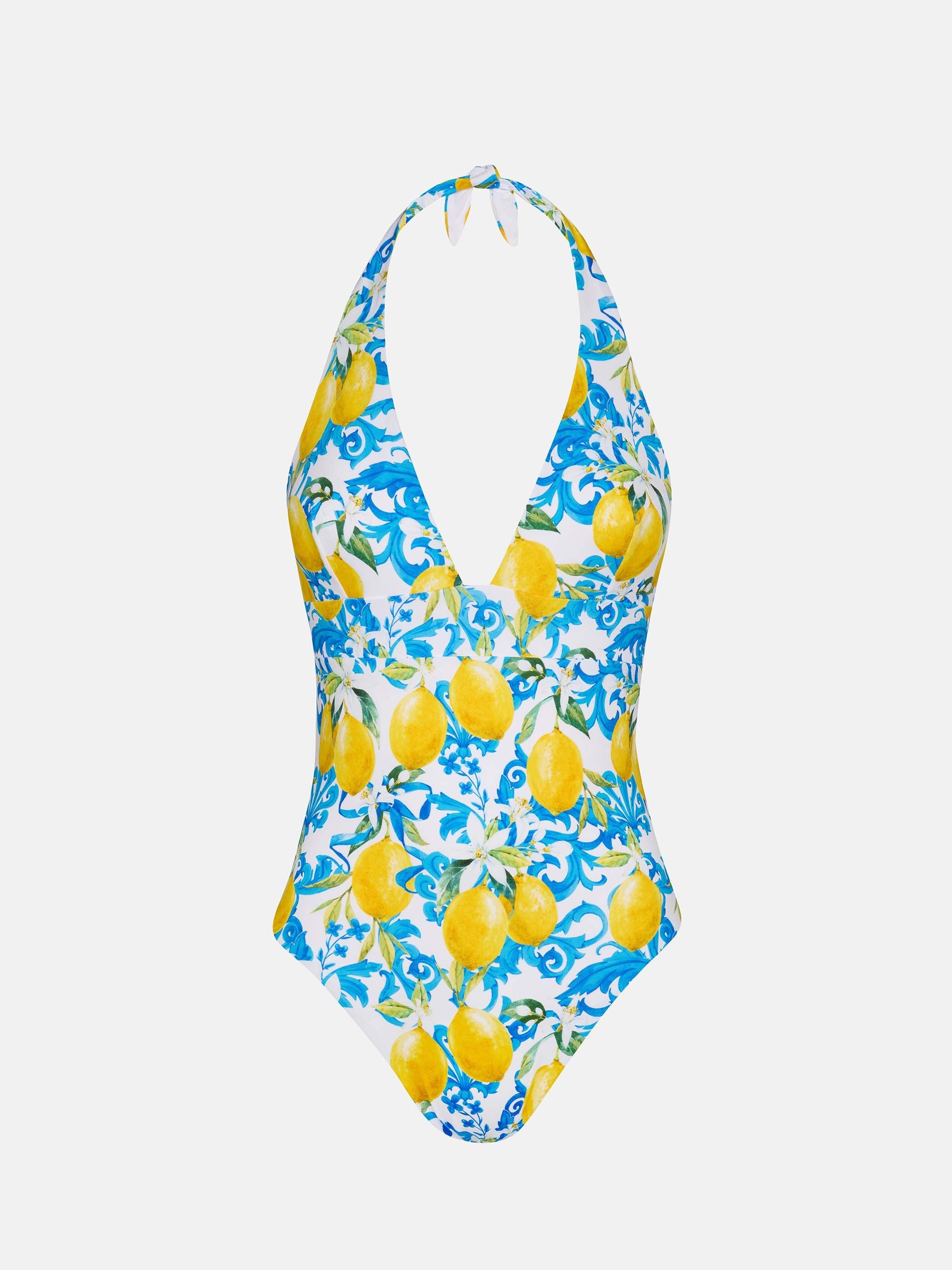 Marylin One-Piece Swimsuit With Majolica Print White One Piece