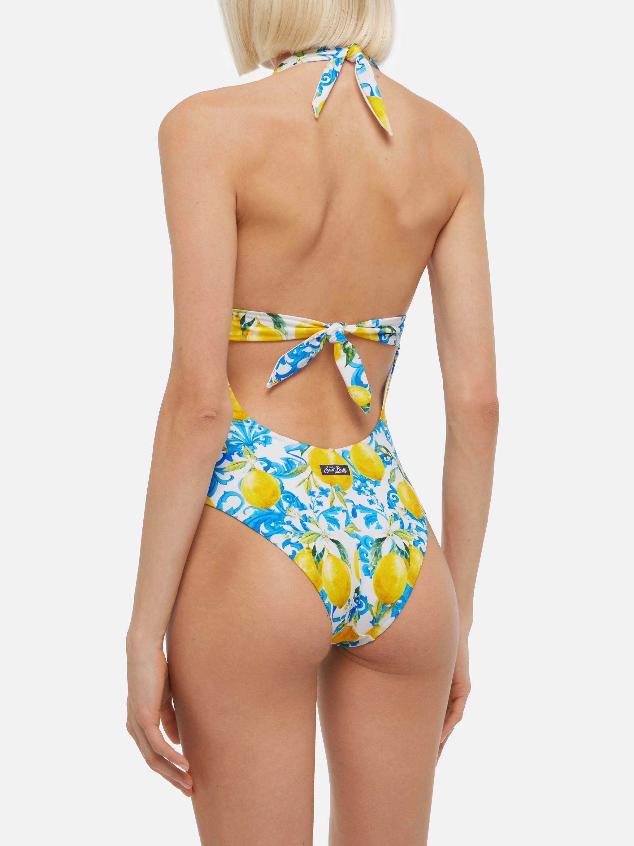 Marylin One-Piece Swimsuit With Majolica Print White One Piece