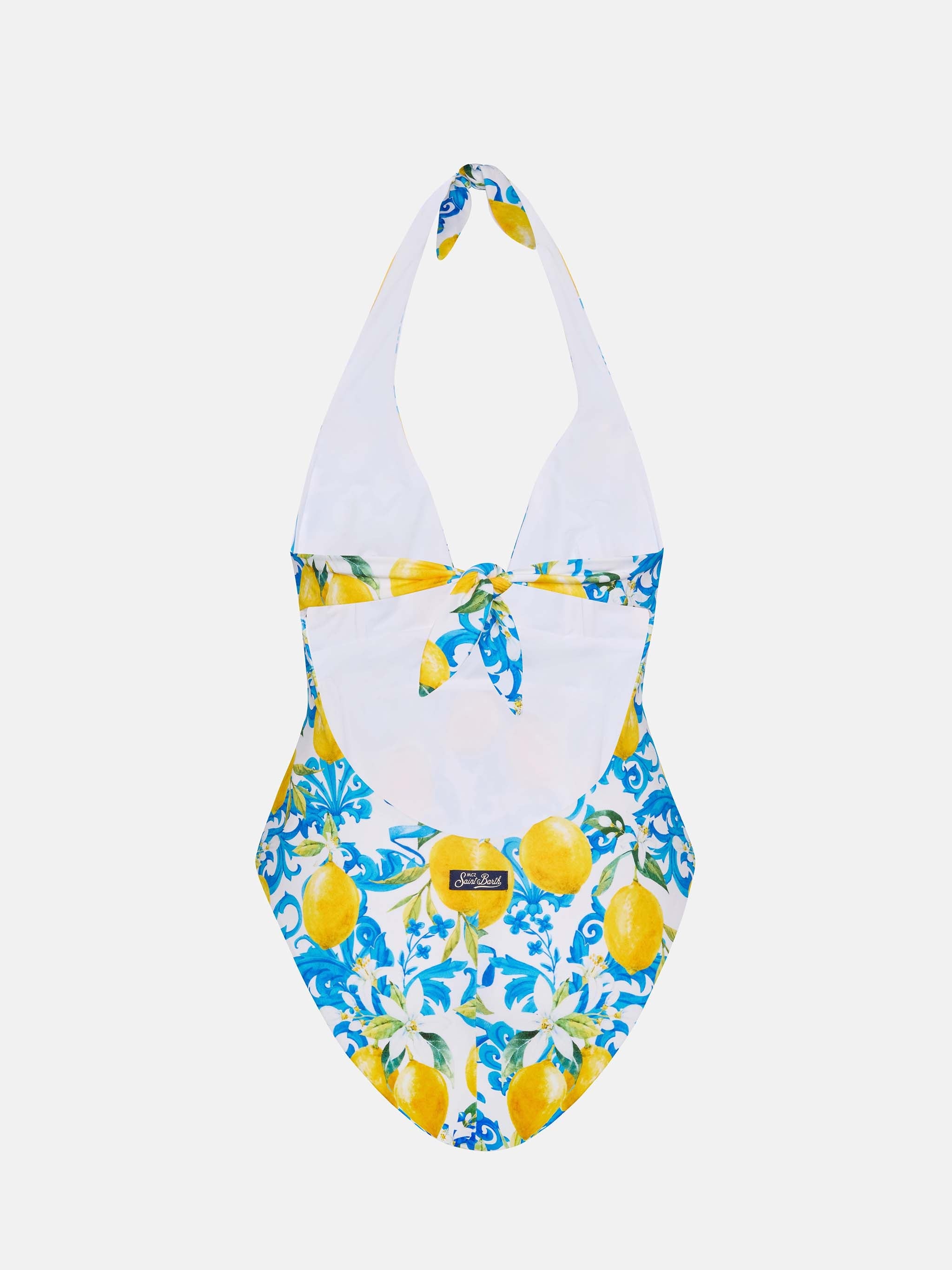 Marylin One-Piece Swimsuit With Majolica Print White One Piece