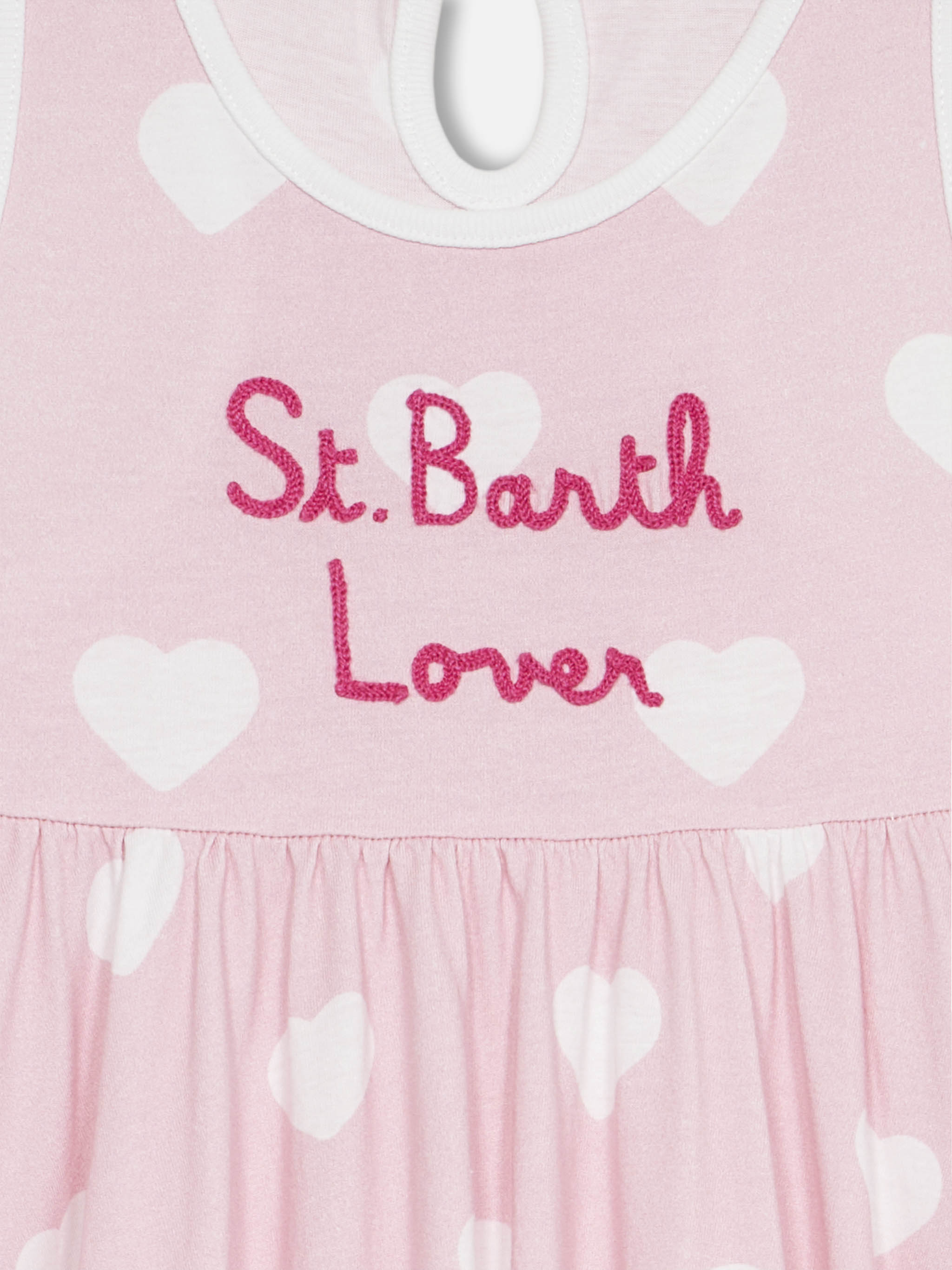 Girl Cotton Dress Masha With Print And I Love St Barth Embroidery Pink