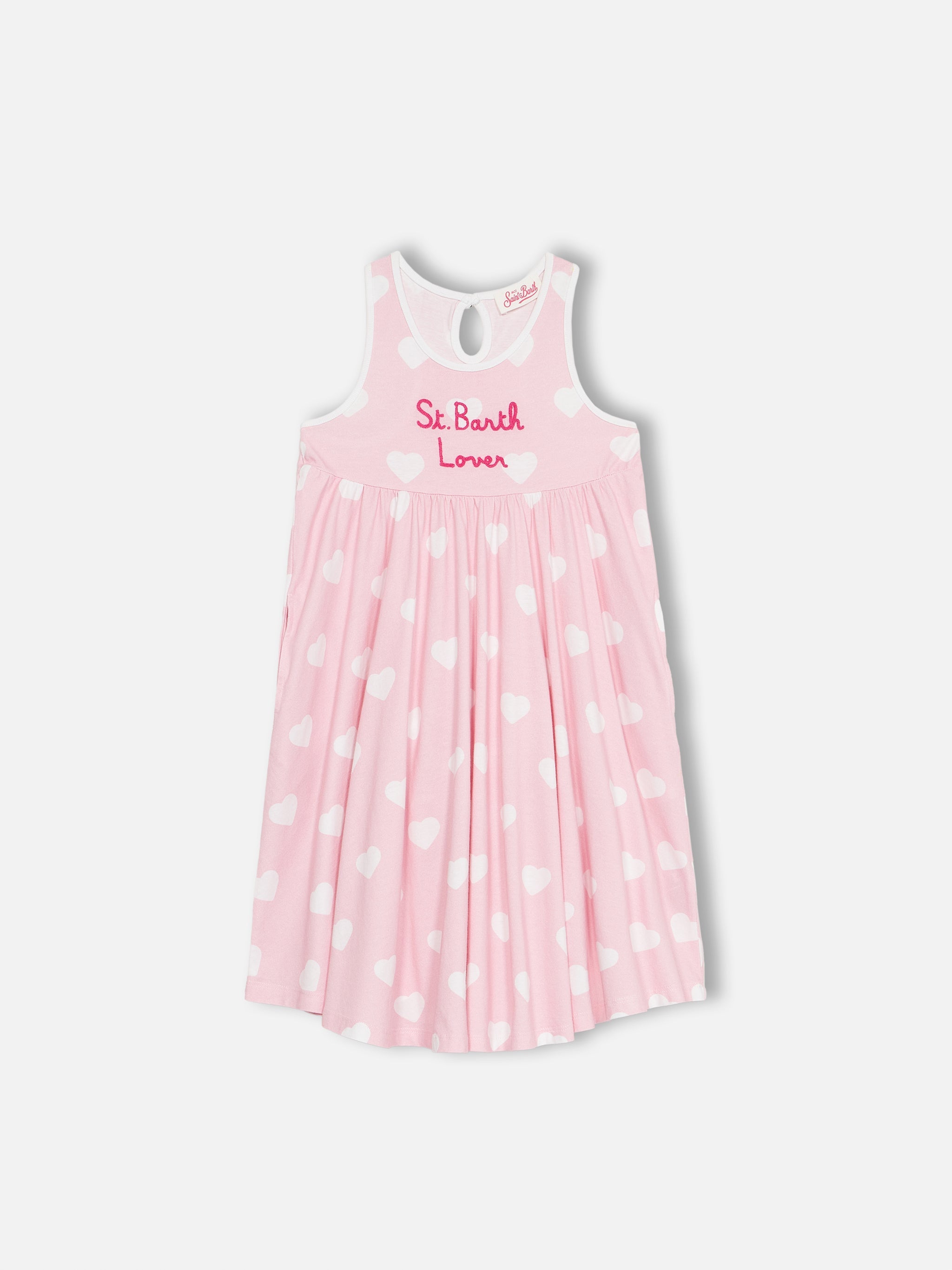 Girl Cotton Dress Masha With Print And I Love St Barth Embroidery Pink