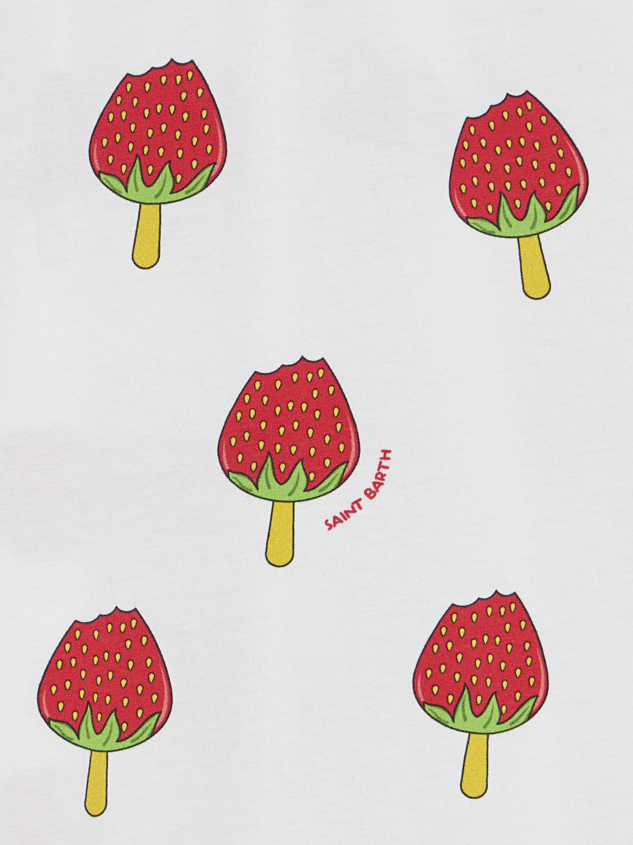 Girl Cotton Dress Masha With Strawberry Popsicle Print White