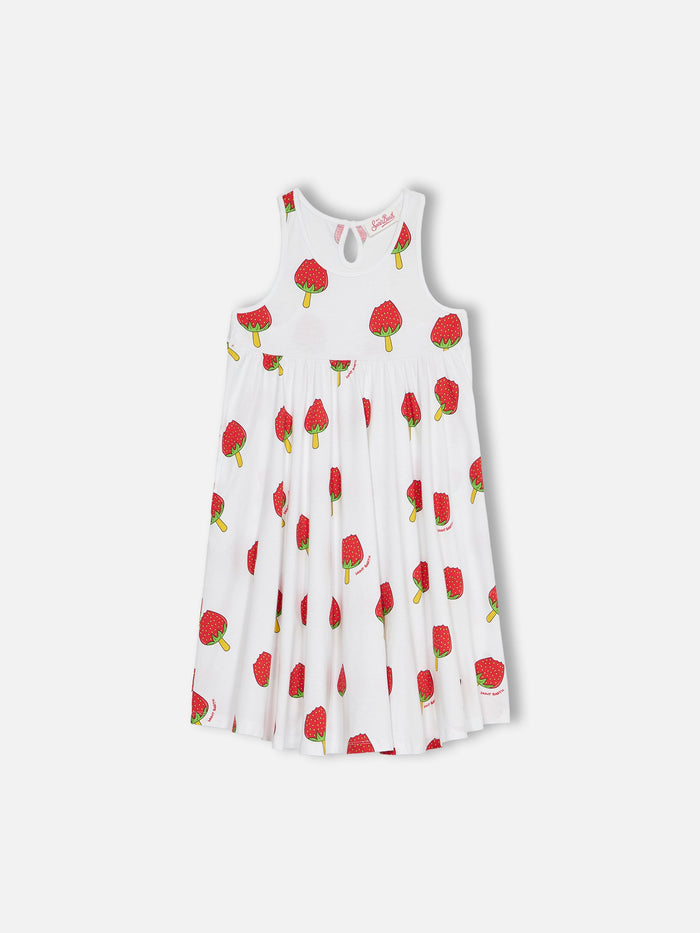 Girl Cotton Dress Masha With Strawberry Popsicle Print __single__