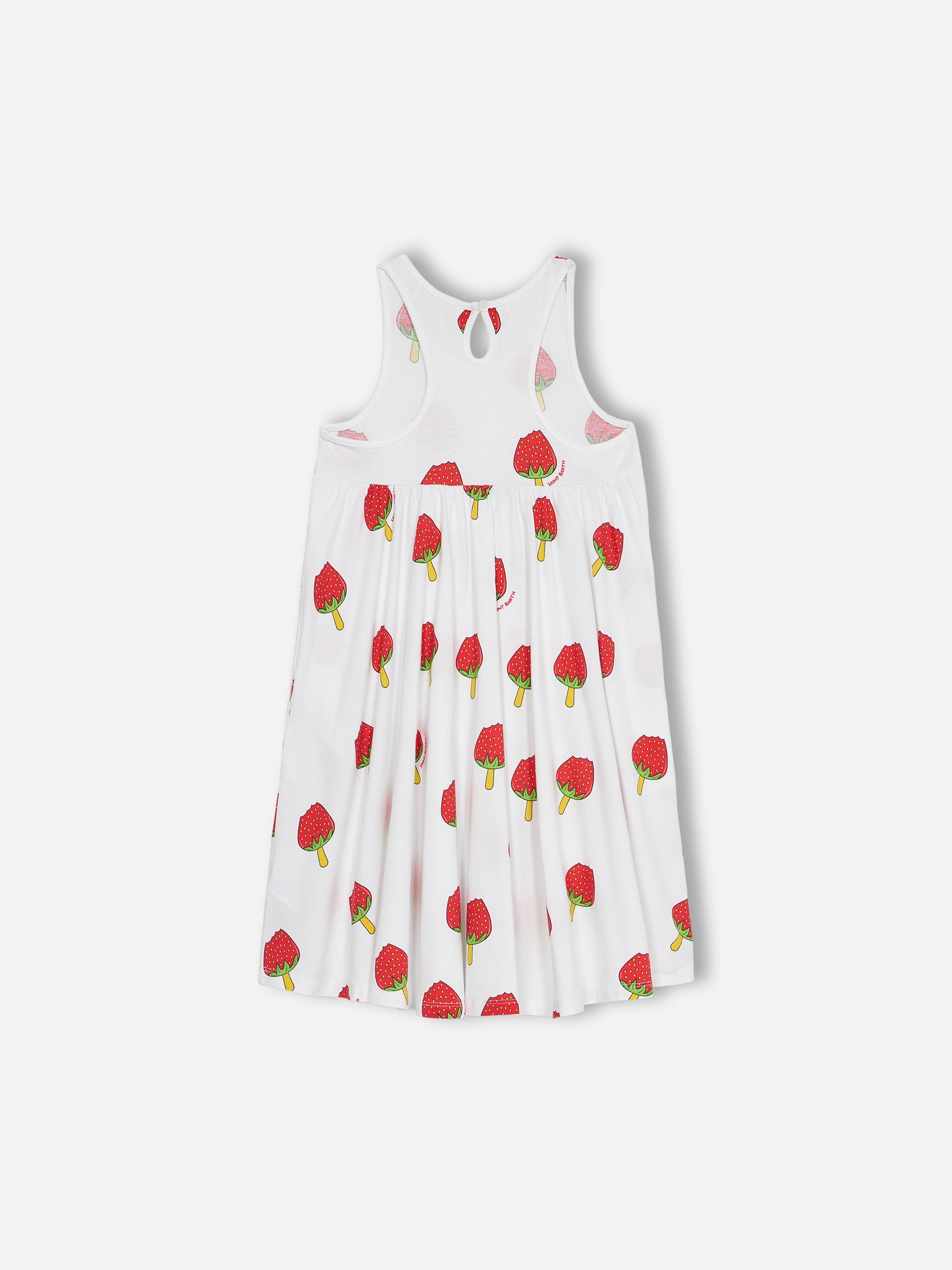 Girl Cotton Dress Masha With Strawberry Popsicle Print White