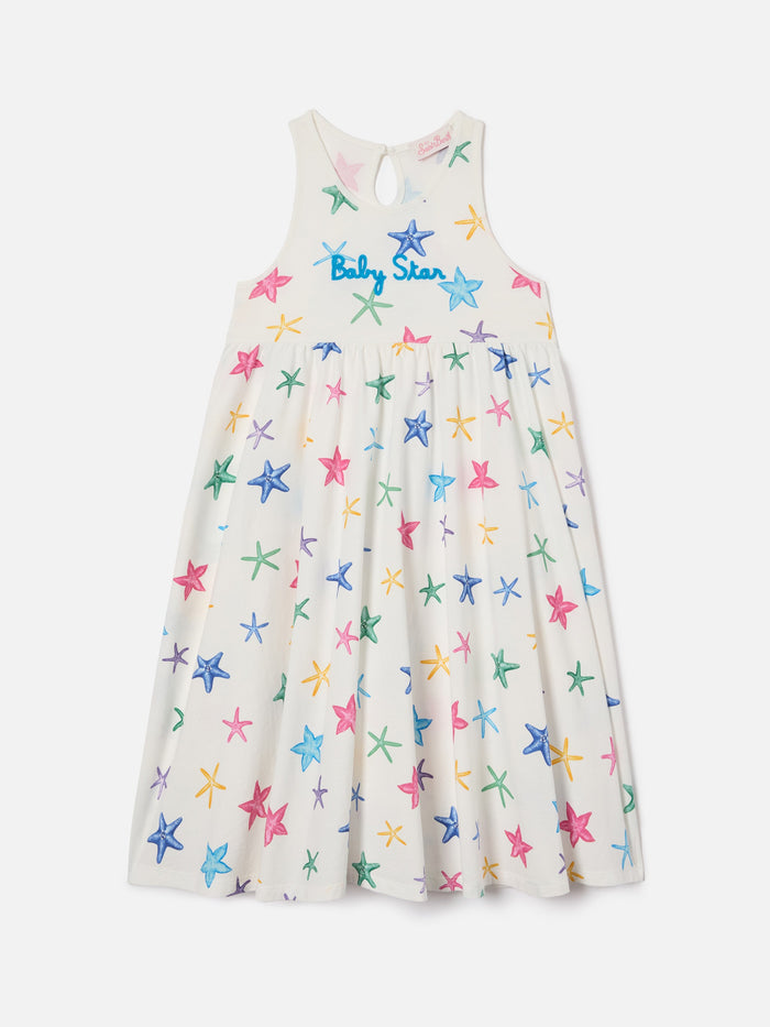 Masha Pure Organic Cotton Dress With All Over Starfish Print White