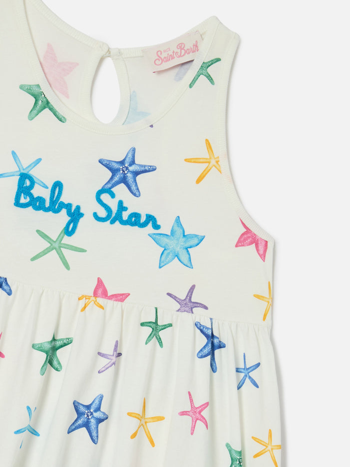 Masha Pure Organic Cotton Dress With All Over Starfish Print White