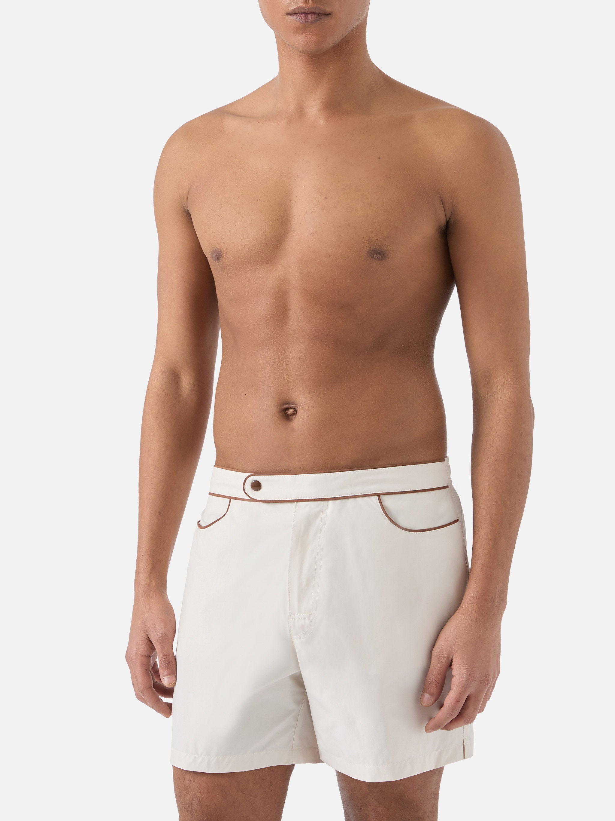 Master Piping Swim Shorts Solid White Swimshort