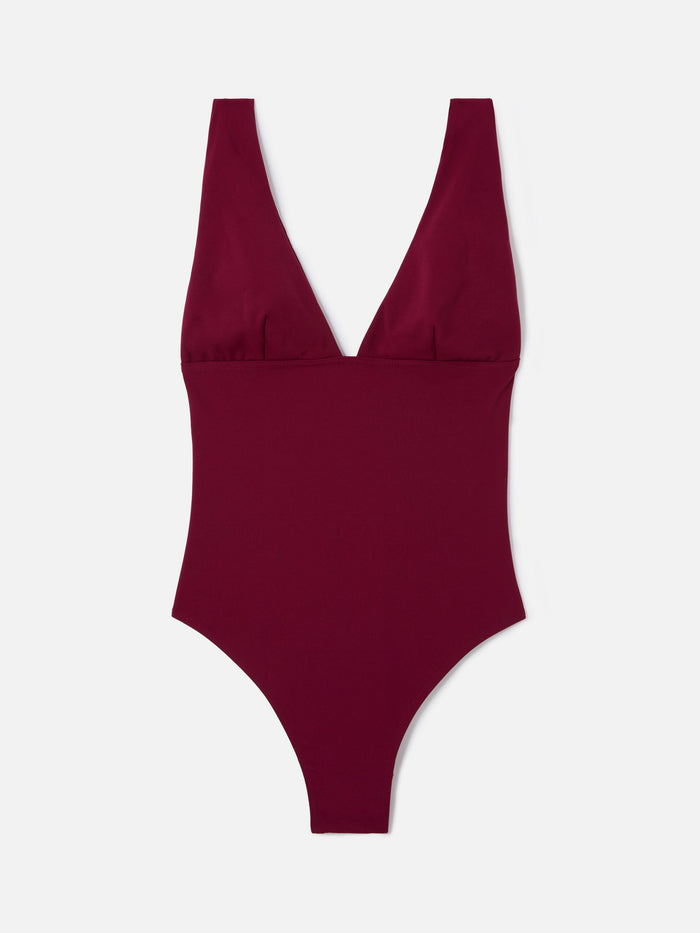 Mavi One-Piece Swimsuit With Deep V Neckline Solid Bordeaux One Piece