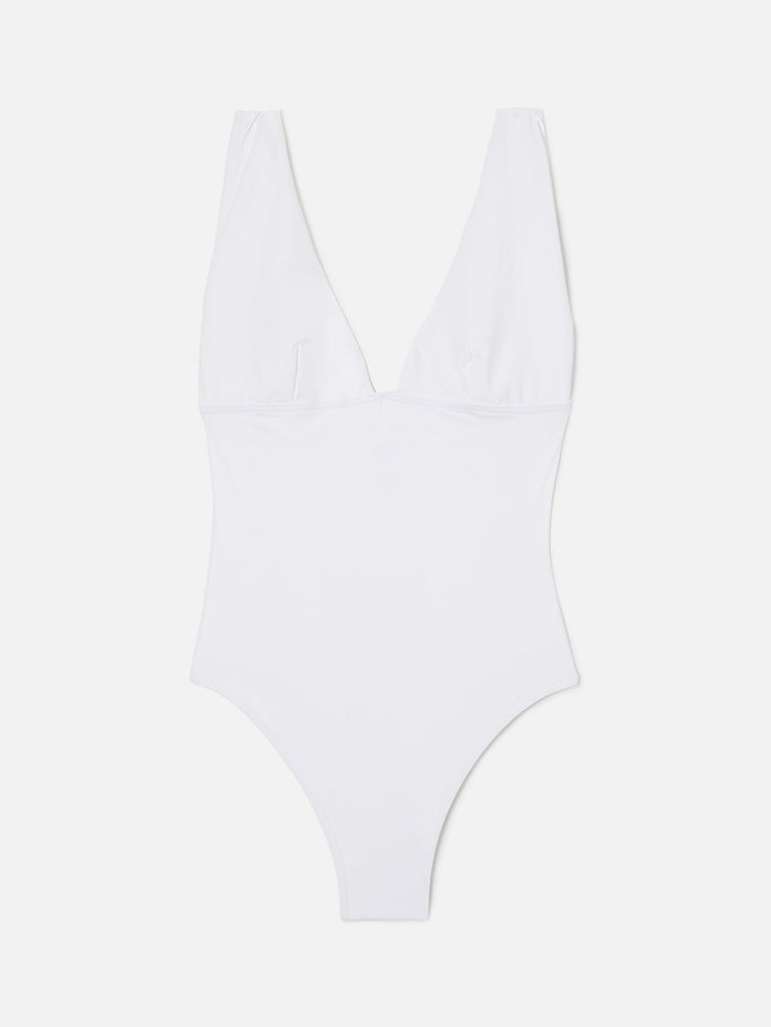 Mavi One-Piece Swimsuit With Deep V Neckline Solid White One Piece