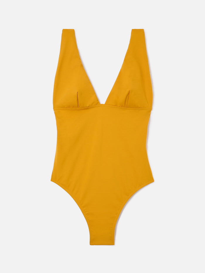 Mavi One-Piece Swimsuit With Deep V Neckline Solid Ochre Yellow One Piece