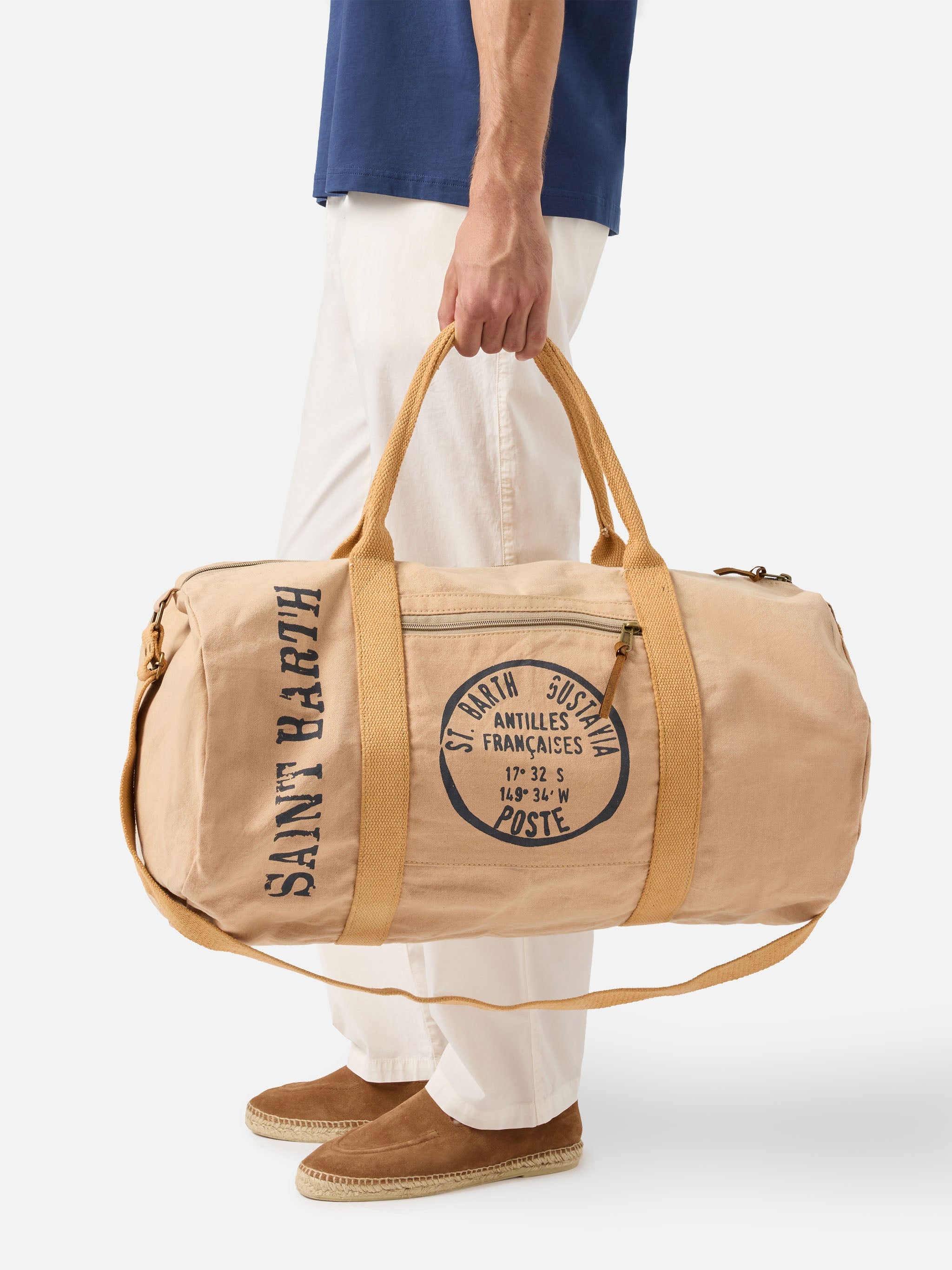 Beige Travel Duffel Bag Maxime White