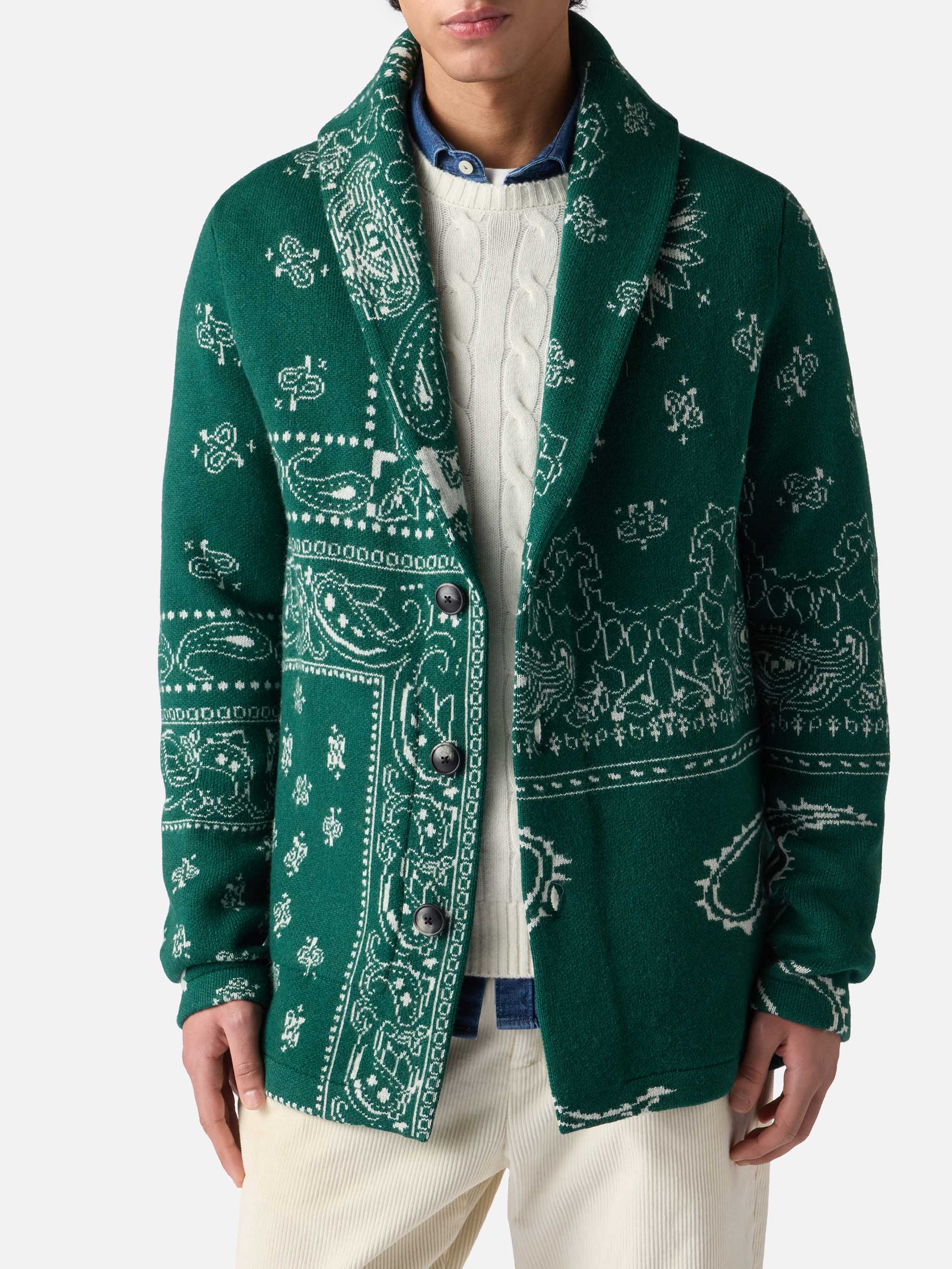 Knit Jacket Max With Bandana Jacquard And Embroidery Knitwear