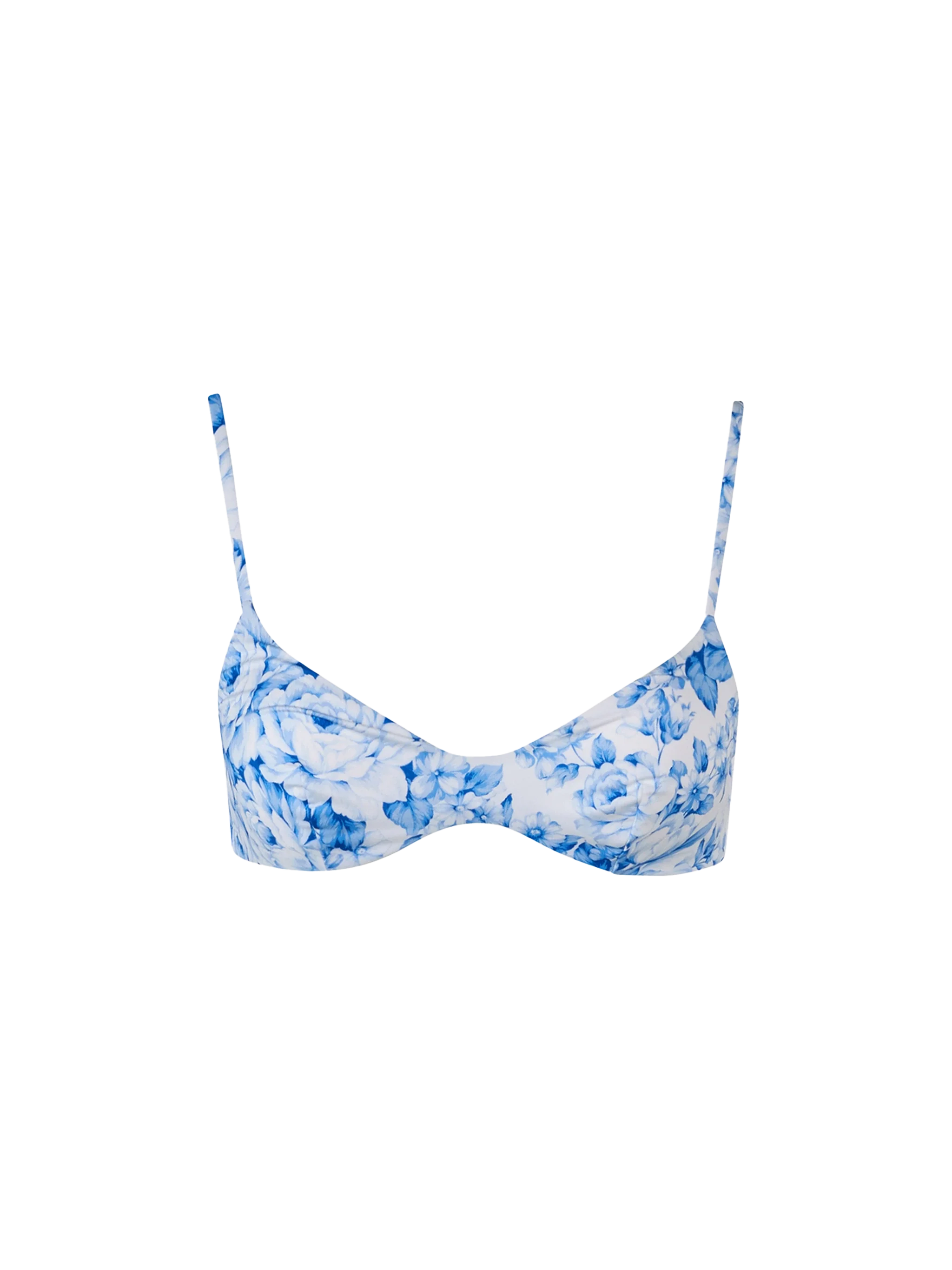 May Floral Toile De Jouy Scoop Bikini Top Sky
